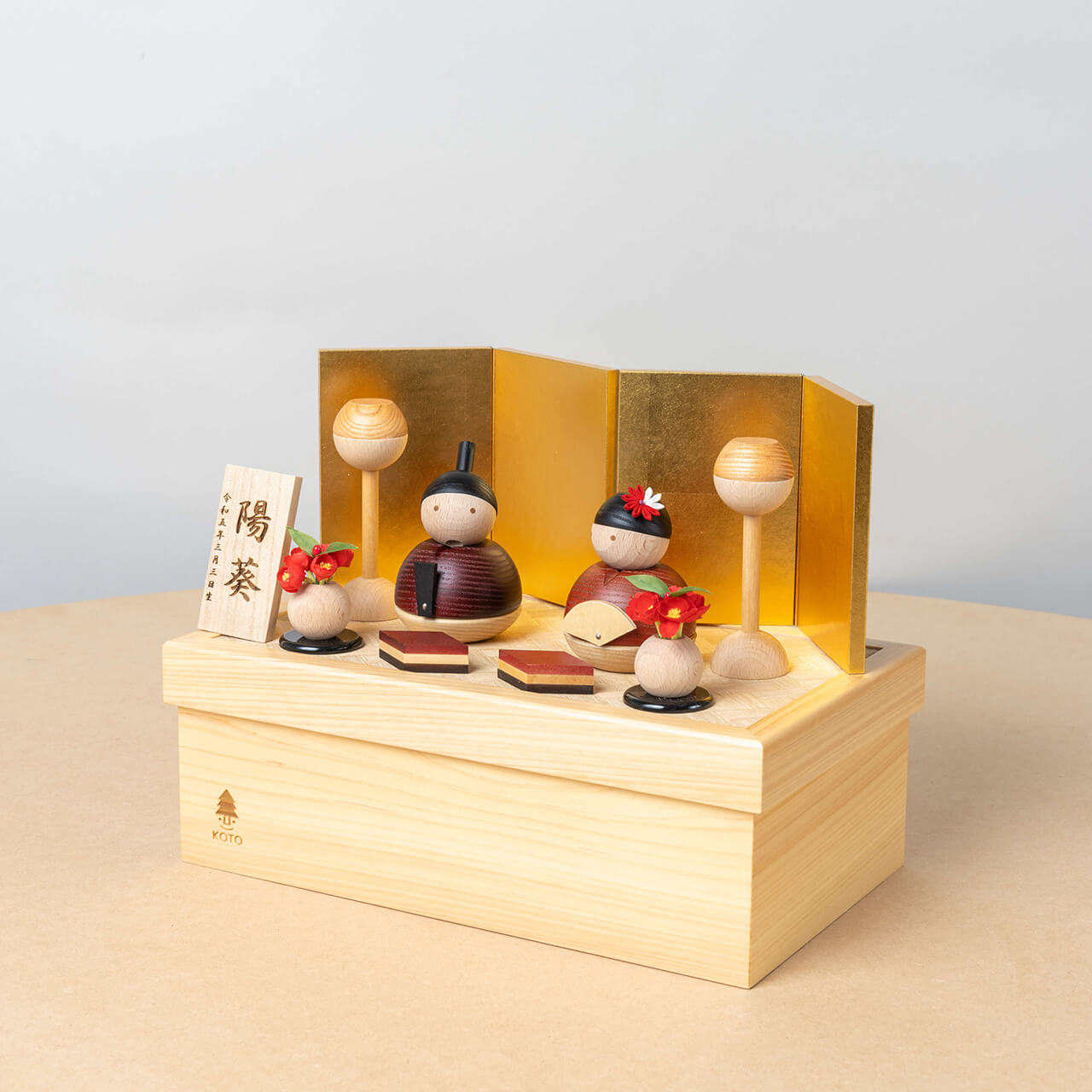 ことの木製ひな人形 親王飾り 金 収納