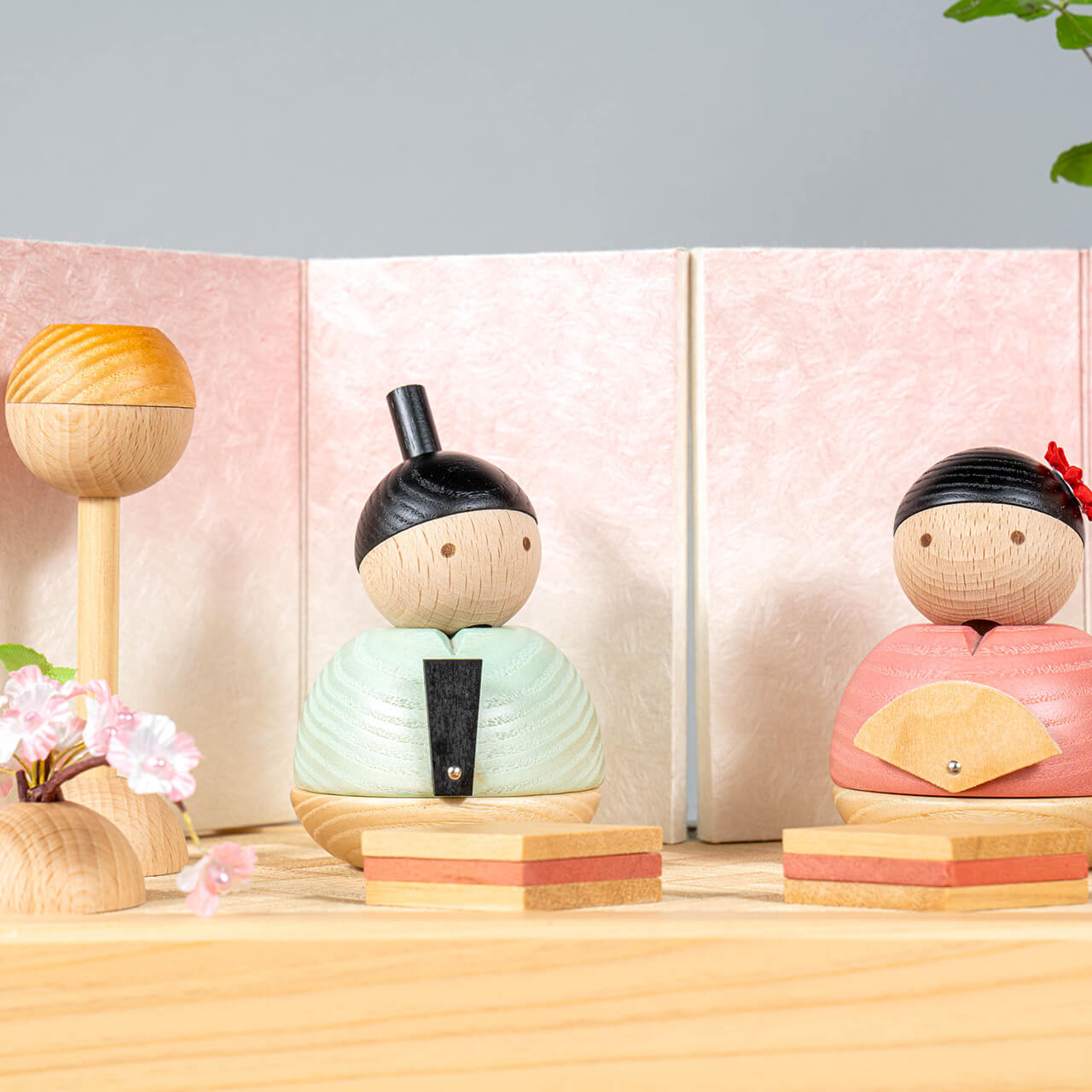 ことの木製ひな人形 親王飾り 和紙 収納