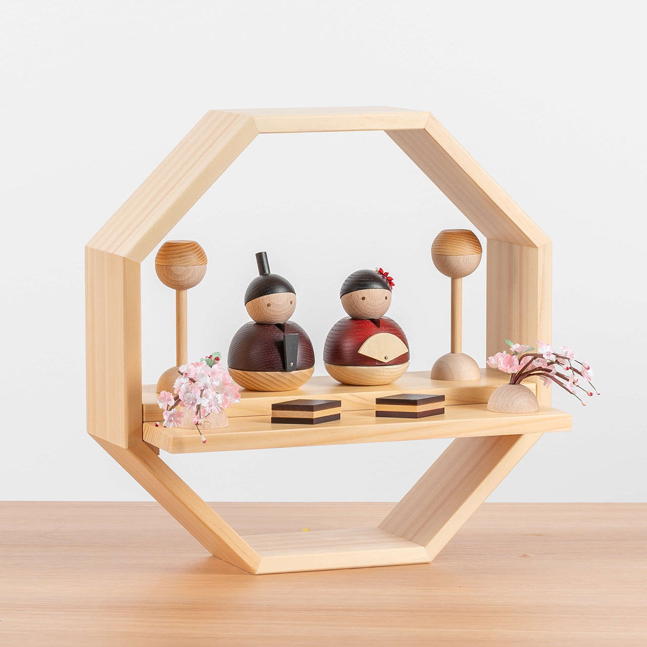 ことの木製ひな人形 親王飾り 八角 B