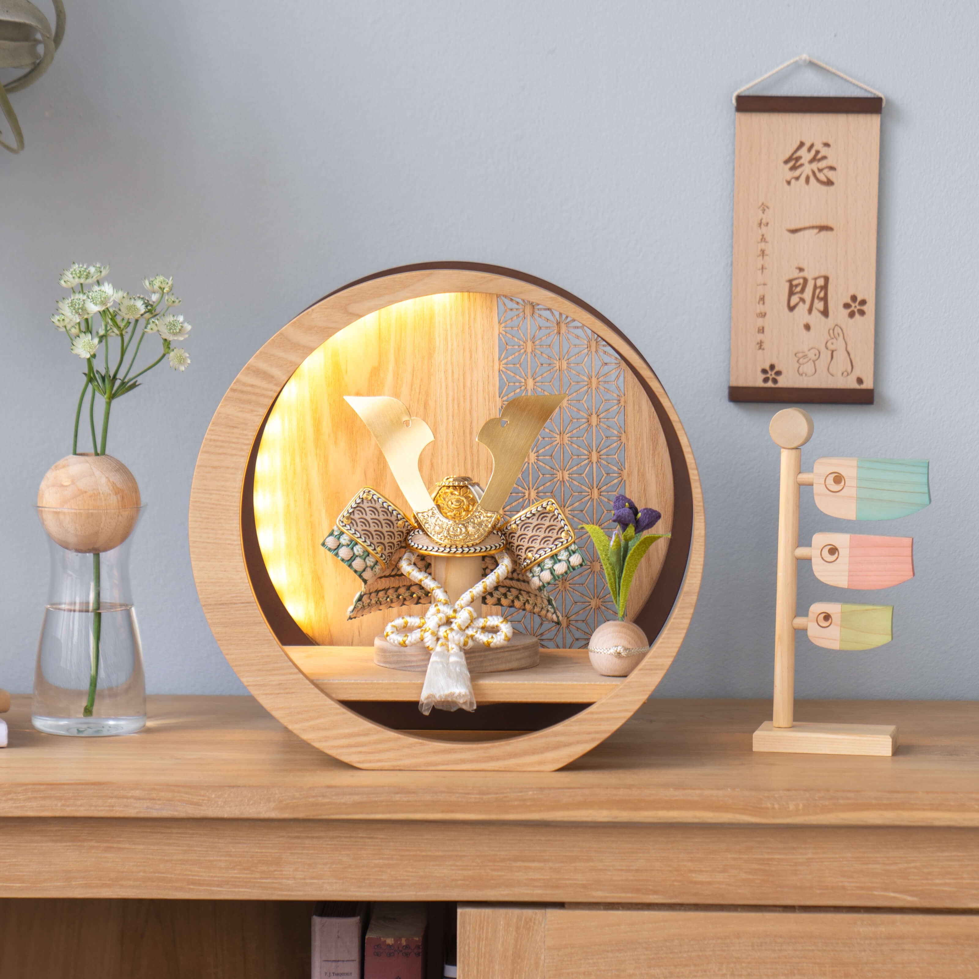 ことのオリジナル兜 だいち 灯月型飾台 麻の葉