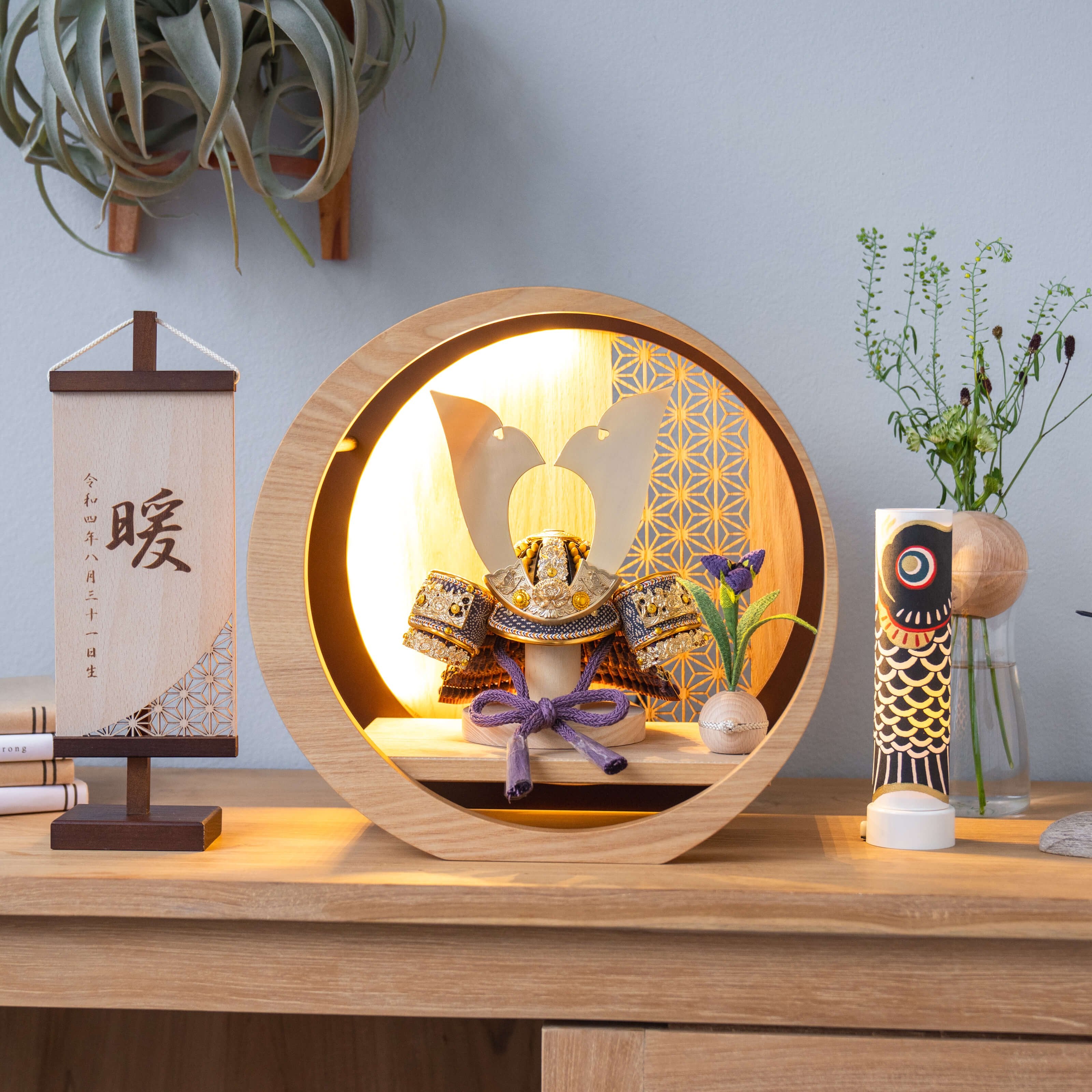 KOTO×悠雅コラボ兜 金大鍬 灯月型飾台 麻の葉