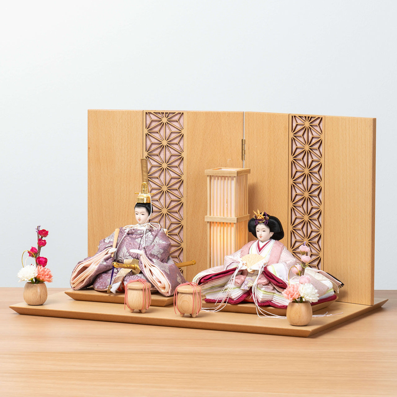 ことのひな人形 ゆい 麻の葉 N平台 ピンク和紙 駿河行燈付