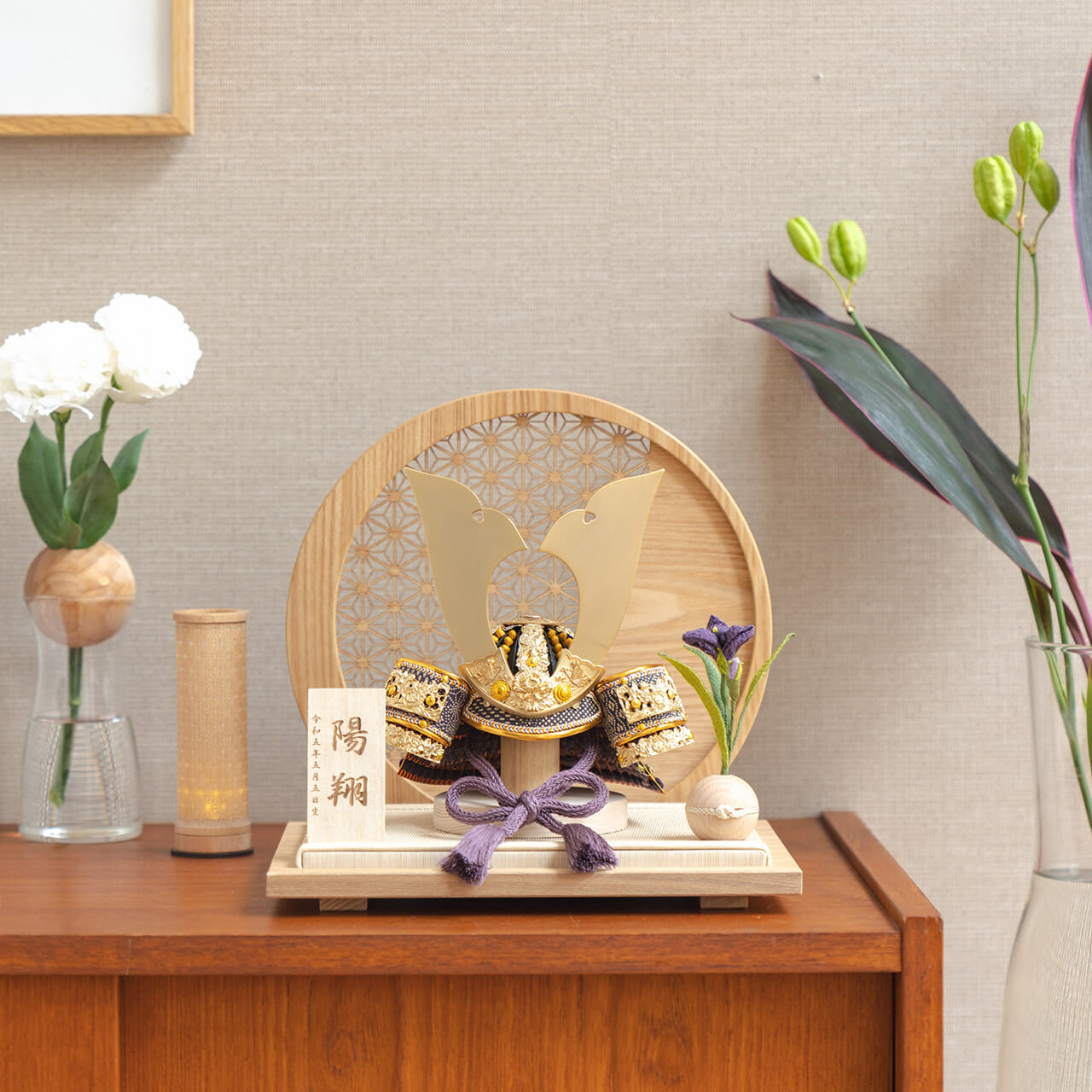 KOTO×悠雅コラボ兜 金大鍬 麻の葉 円形N衝立