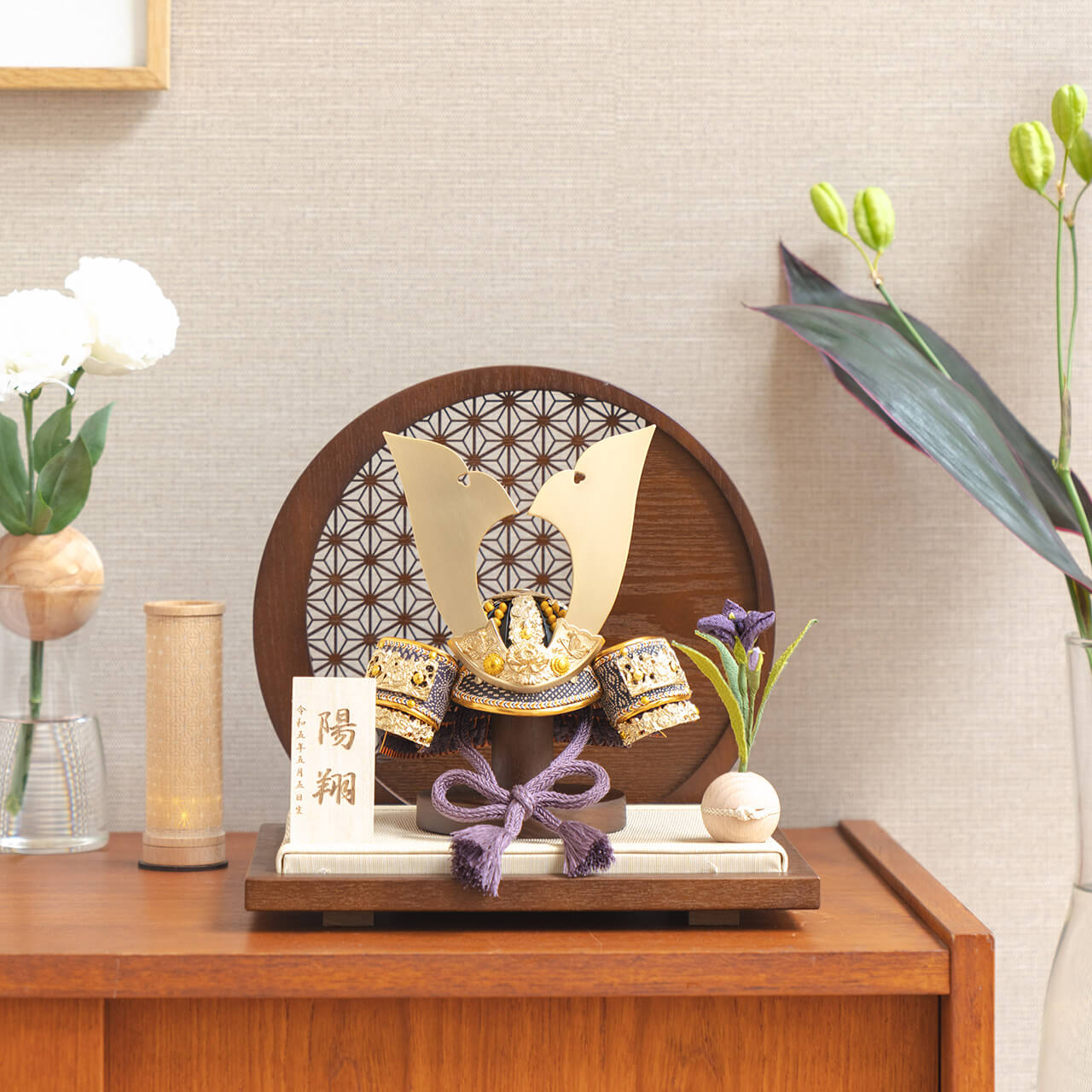 KOTO×悠雅コラボ兜 金大鍬 麻の葉 円形B衝立