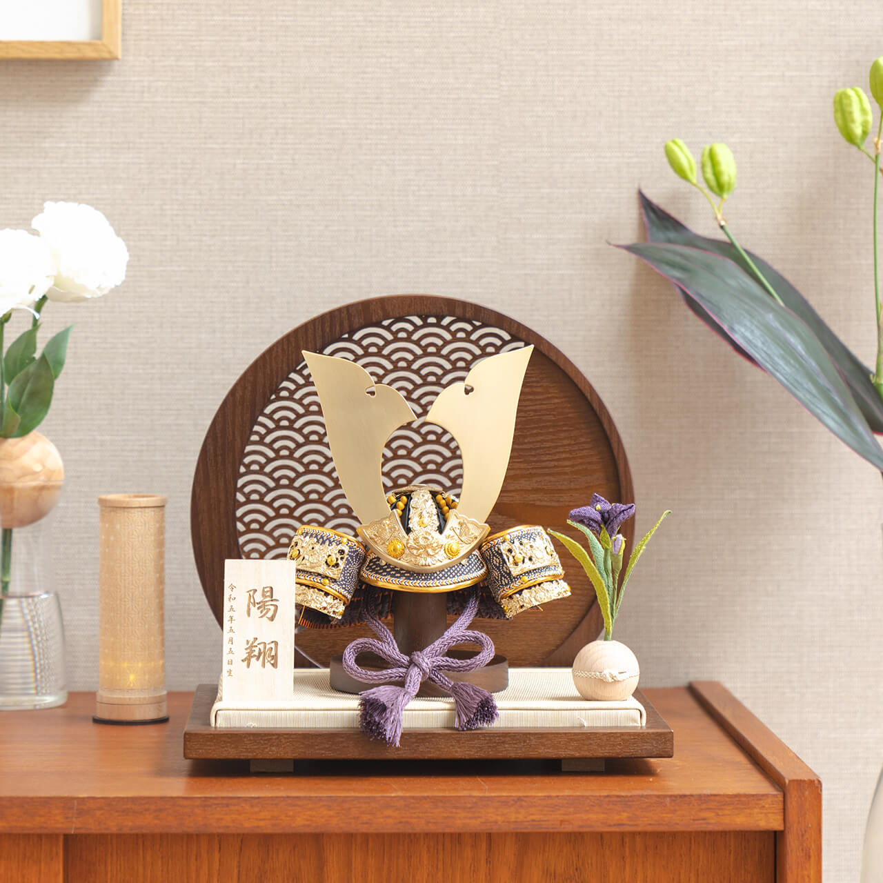 KOTO×悠雅コラボ兜 金大鍬 青海波 円形B衝立