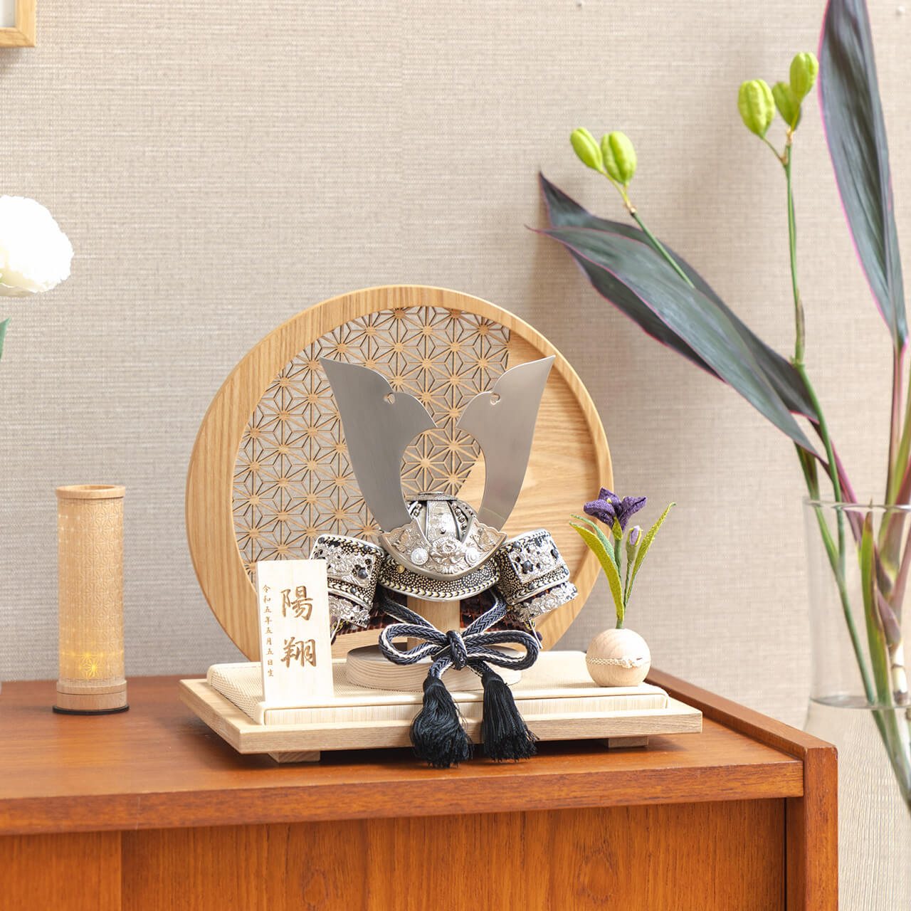 KOTO×悠雅コラボ兜 銀大鍬 麻の葉 円形N衝立