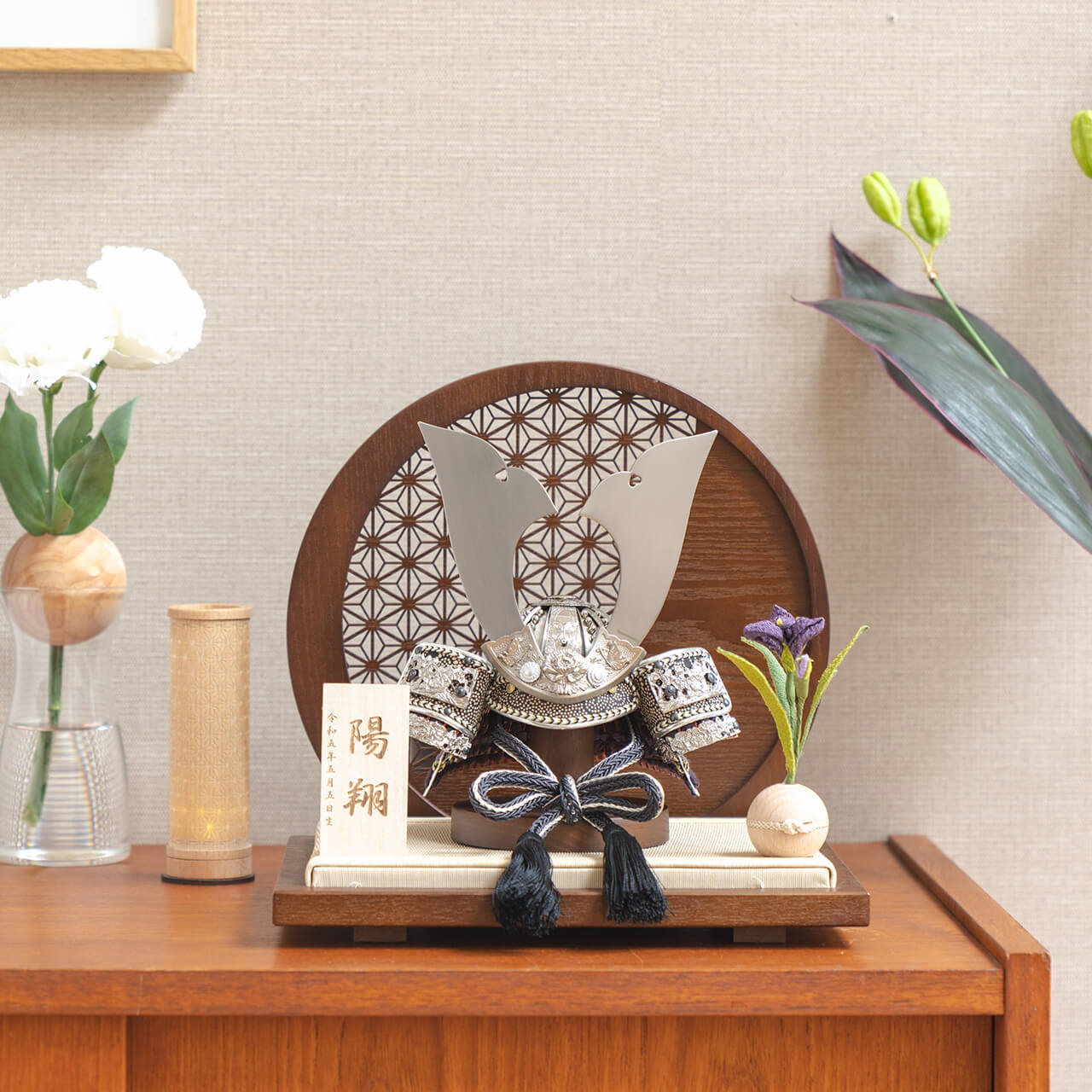 KOTO×悠雅コラボ兜 銀大鍬 麻の葉 円形B衝立