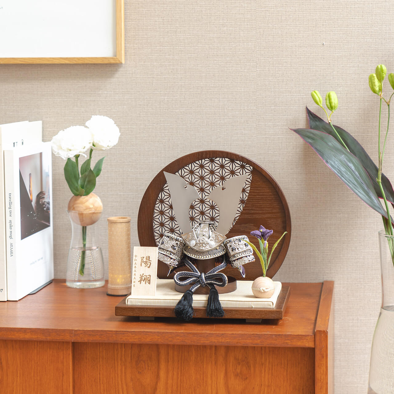 KOTO×悠雅コラボ兜 銀大鍬 麻の葉 円形B衝立