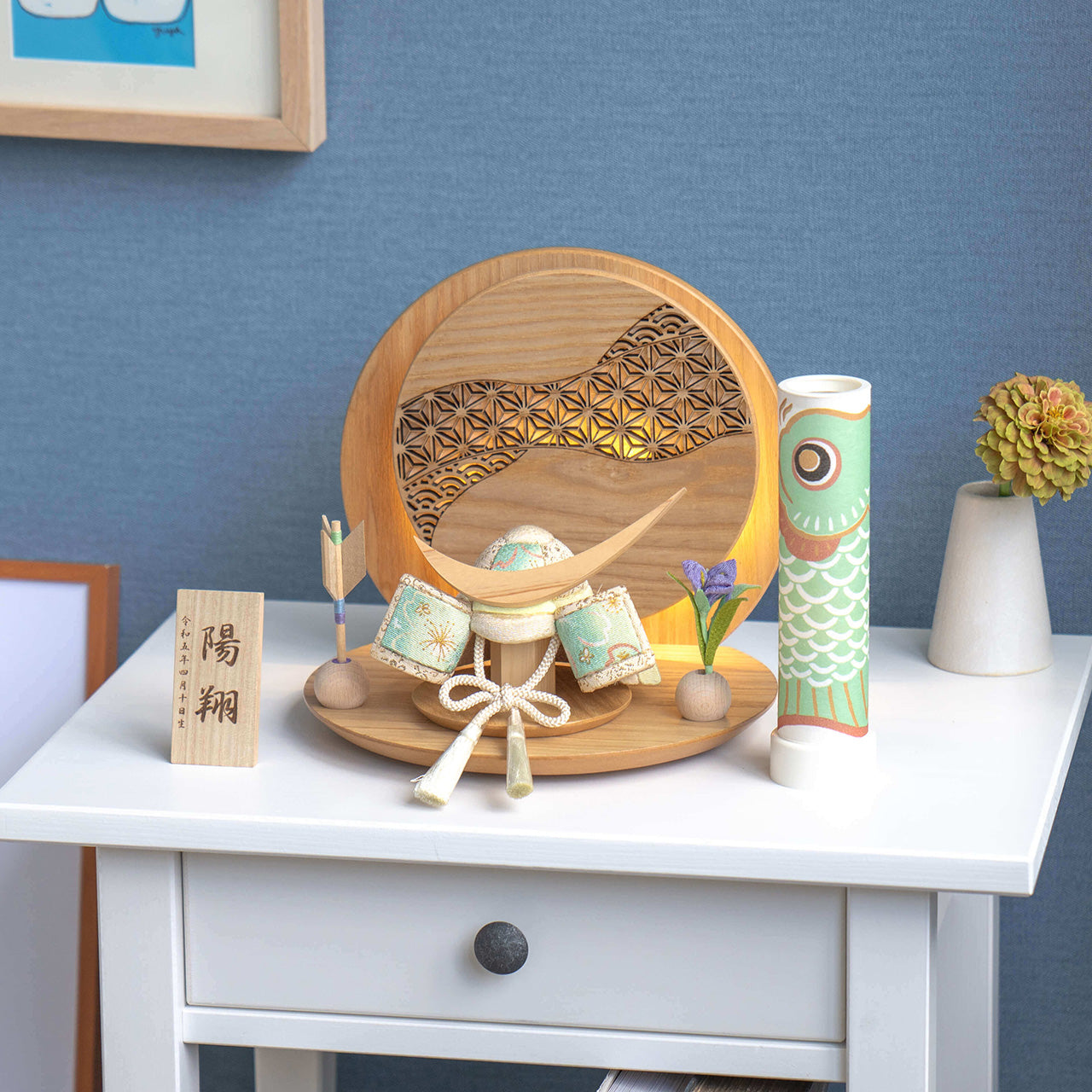 ことの木目込かぶと だいち 伊達政宗 灯丸衝立 麻の葉 N