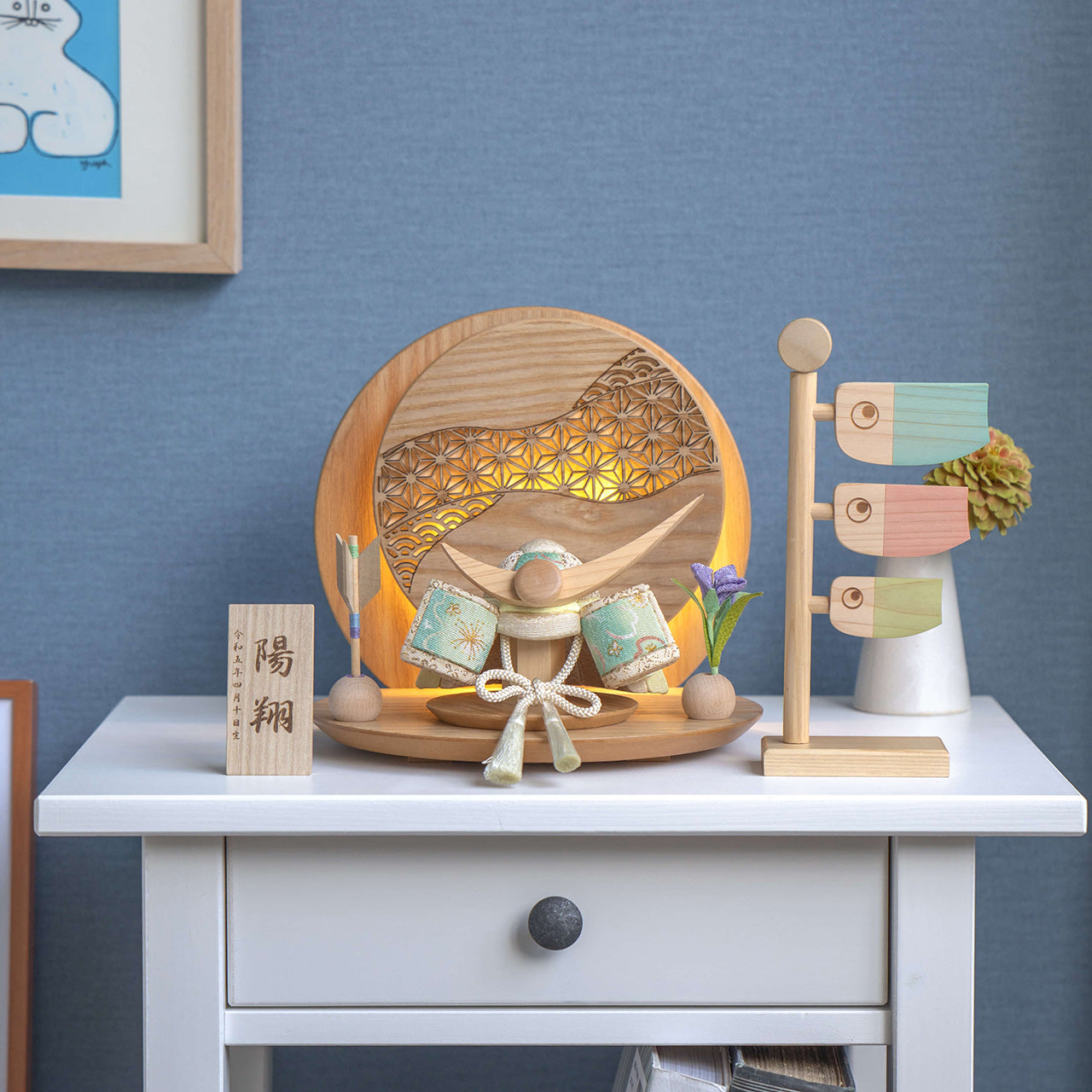 ことの木目込かぶと だいち 上杉謙信 灯丸衝立 麻の葉 N