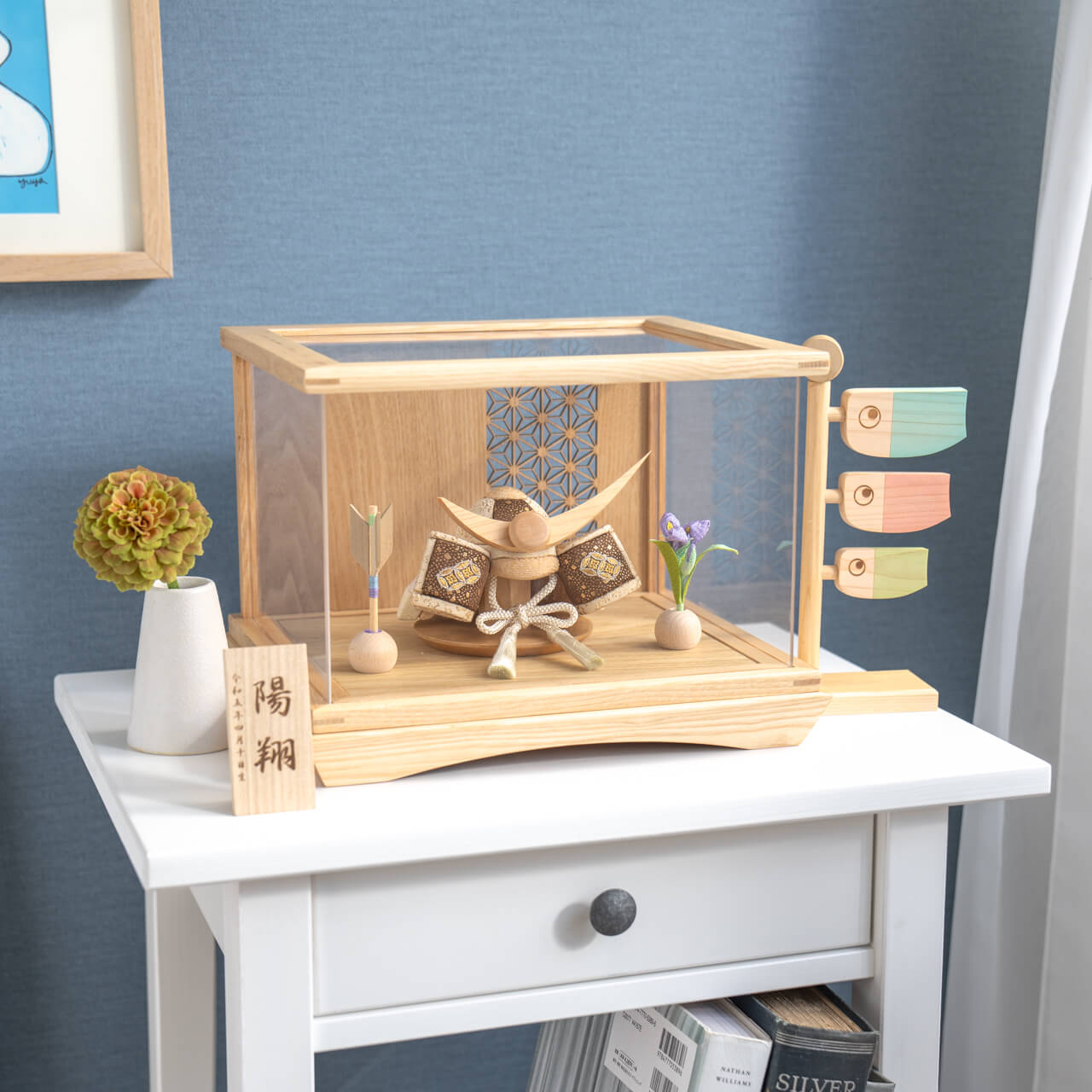 ことの木目込かぶと つき 上杉謙信 円ケース 麻の葉