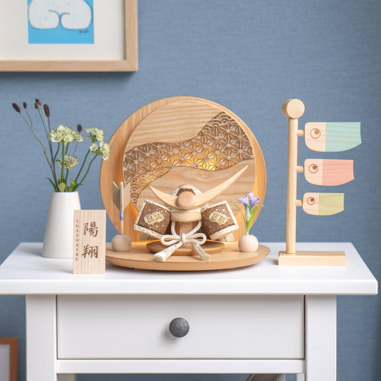 ことの木目込かぶと つき 上杉謙信 灯丸衝立 麻の葉 N