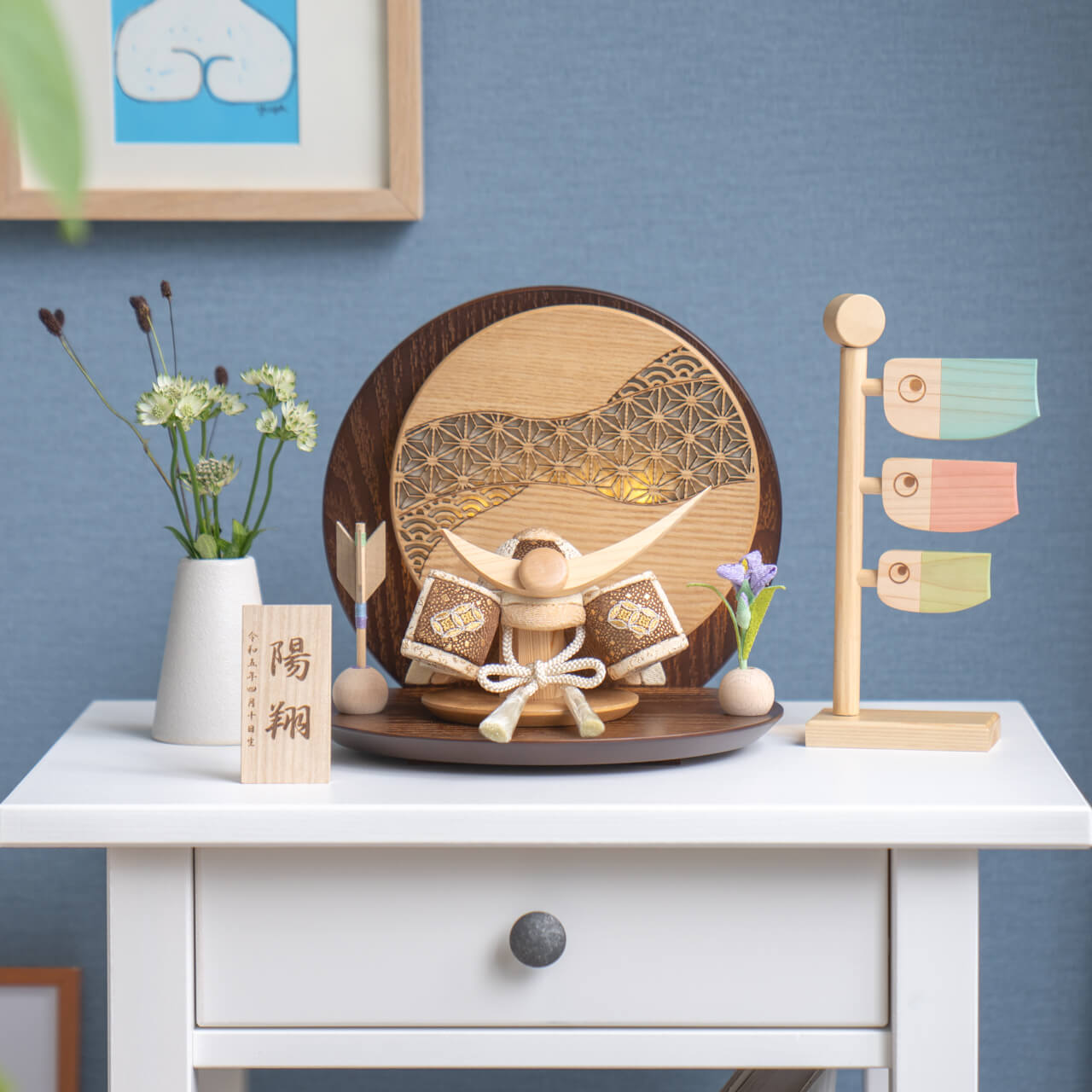 ことの木目込かぶと つき 上杉謙信 灯丸衝立 麻の葉 B