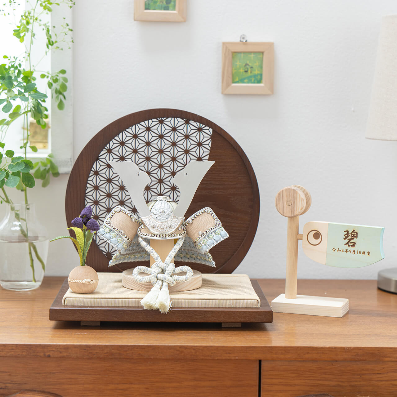 ことのオリジナル兜 そら 麻の葉 円形B衝立