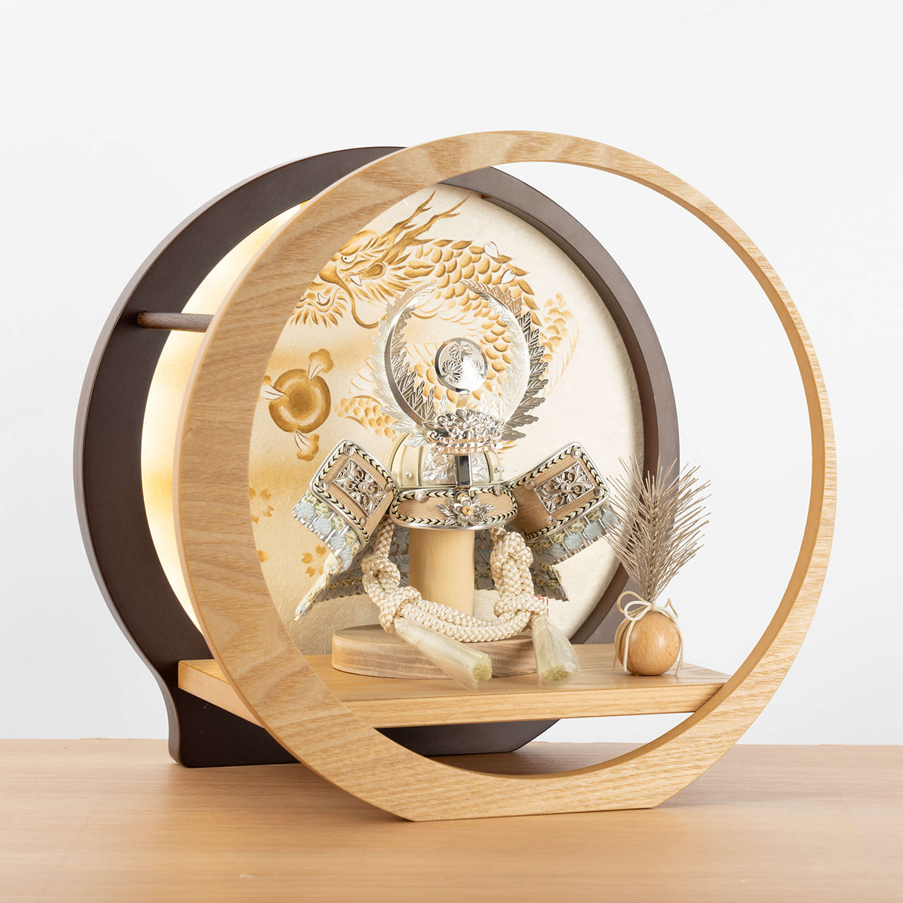 ことのオリジナル兜 徳川家康 灯月型飾台 手描龍