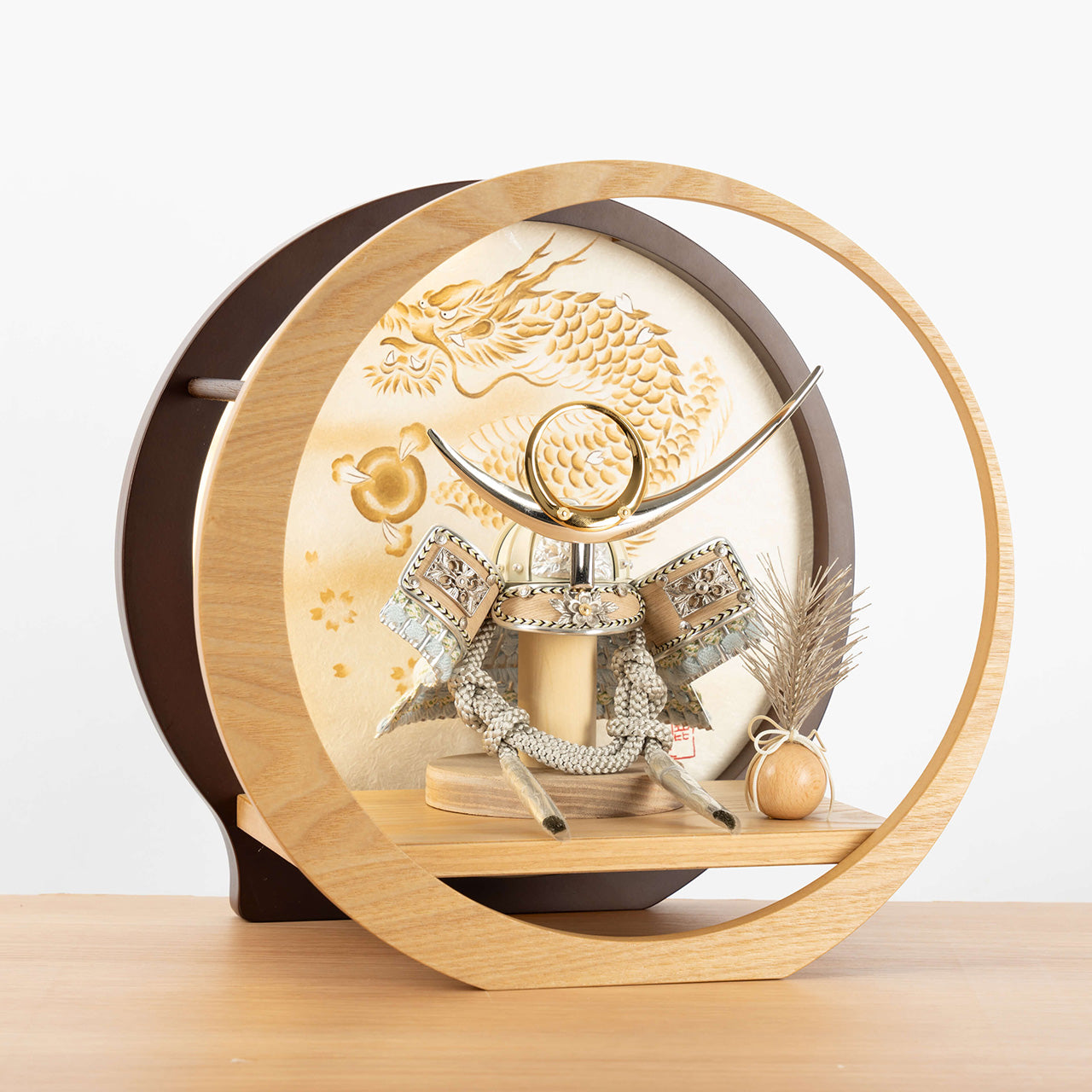 ことのオリジナル兜 上杉謙信 灯月型飾台 手描龍