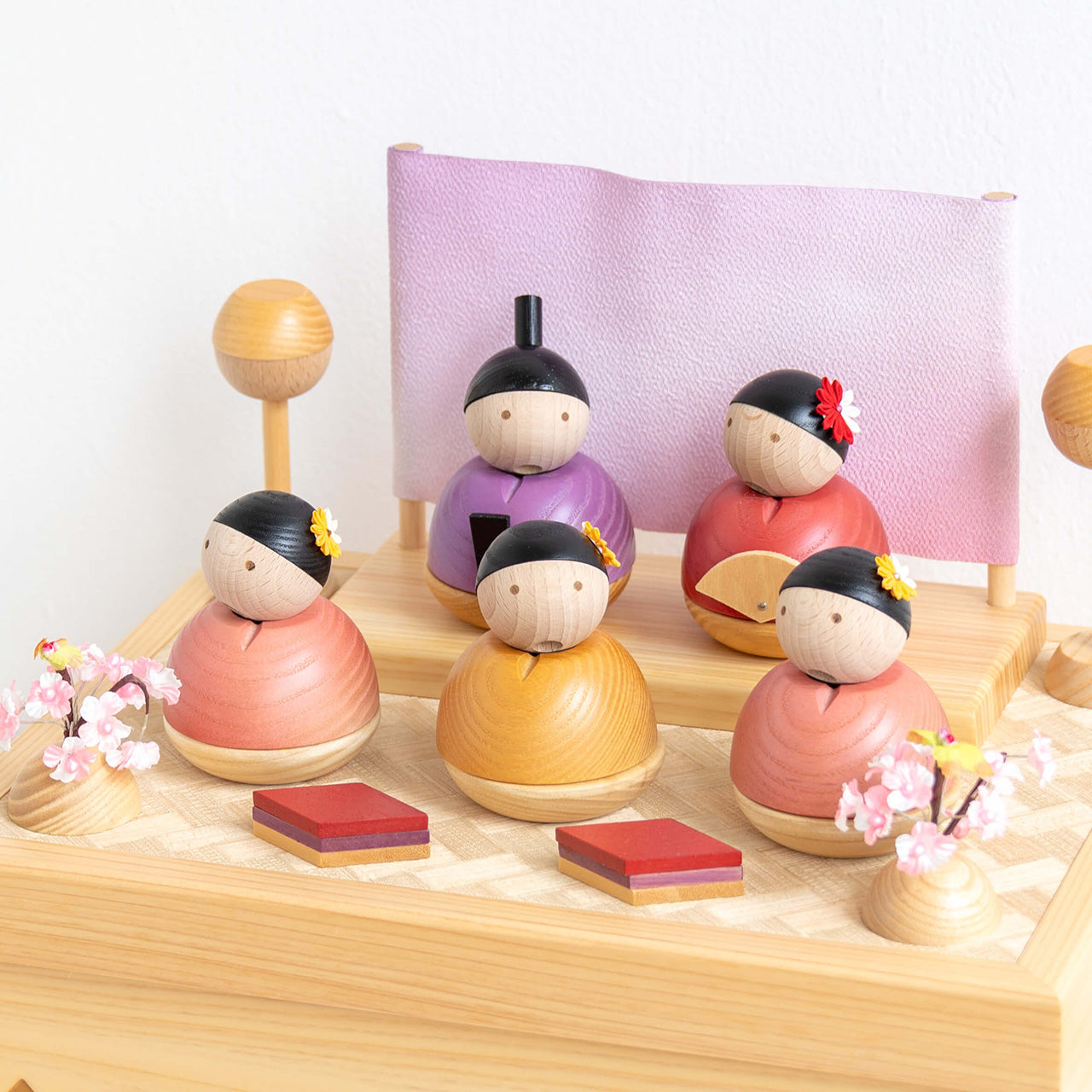 ことの木製ひな人形　5人飾り　収納