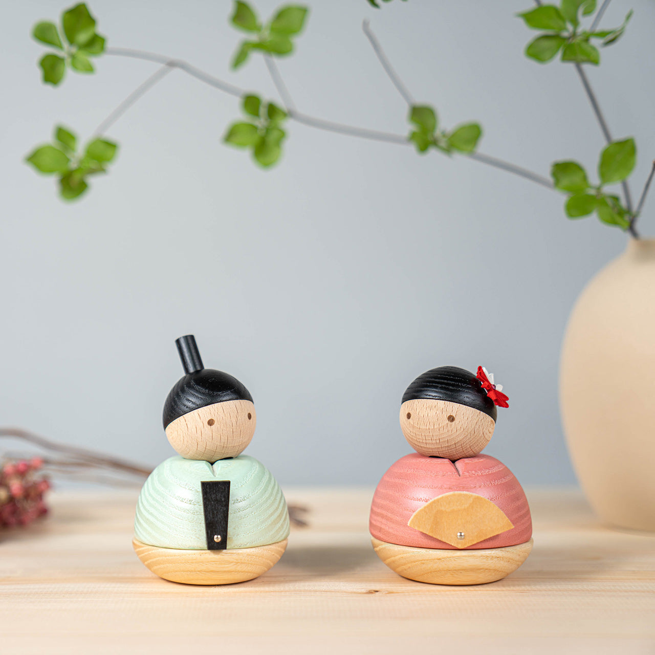 ことの木製ひな人形　親王飾り　和紙　収納