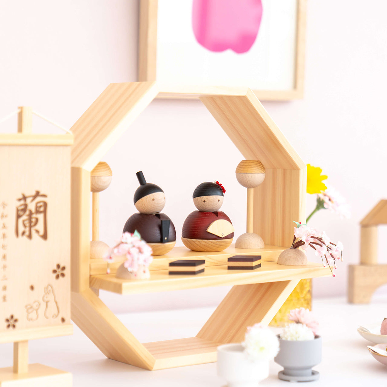 ことの木製ひな人形　親王飾り　八角　B
