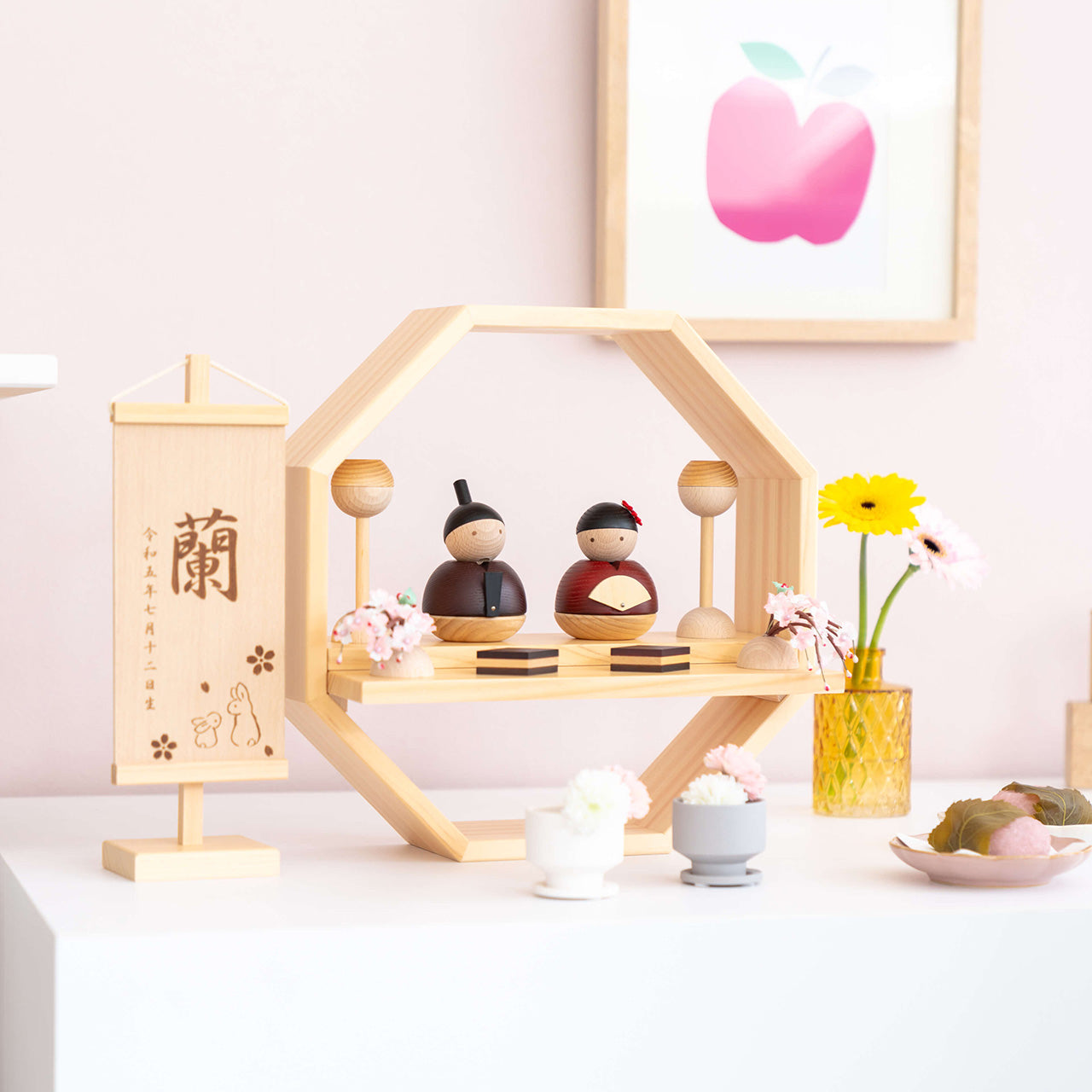 ことの木製ひな人形　親王飾り　八角　B