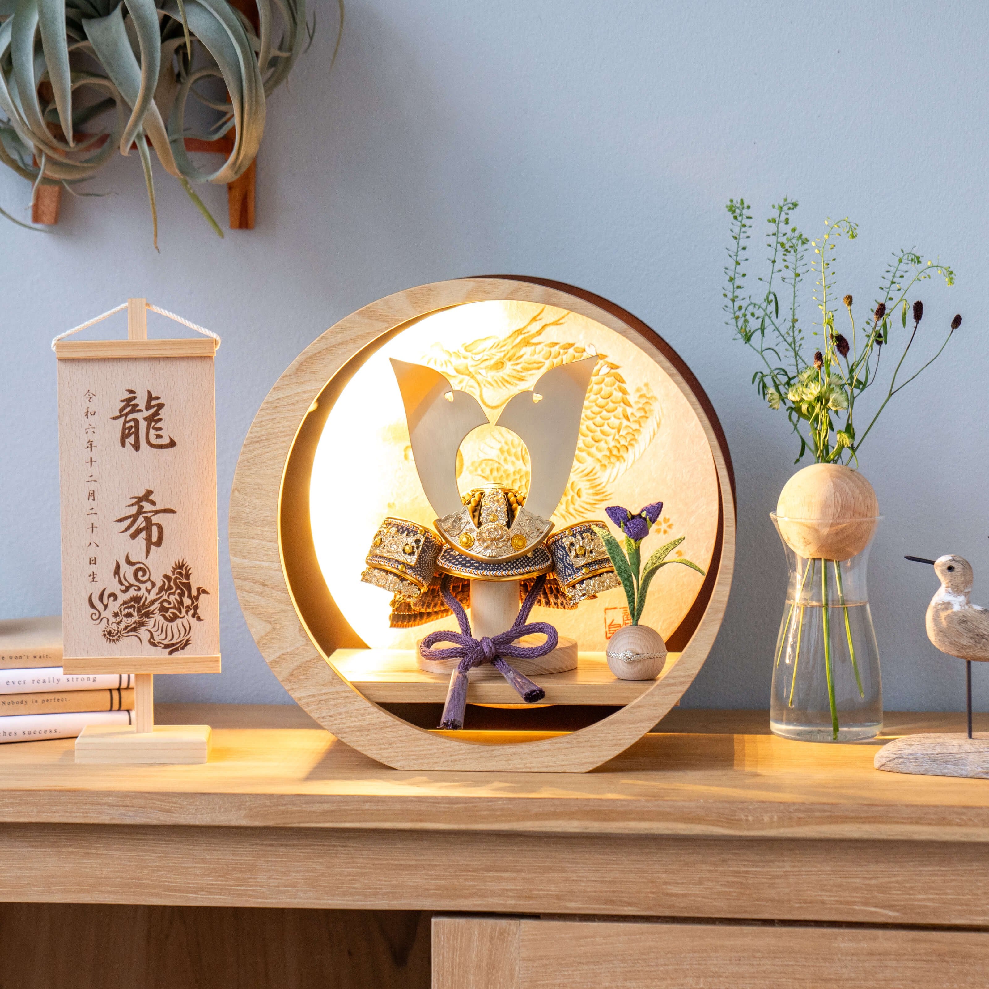 KOTO×悠雅コラボ兜　金大鍬　灯月型飾台　手描龍