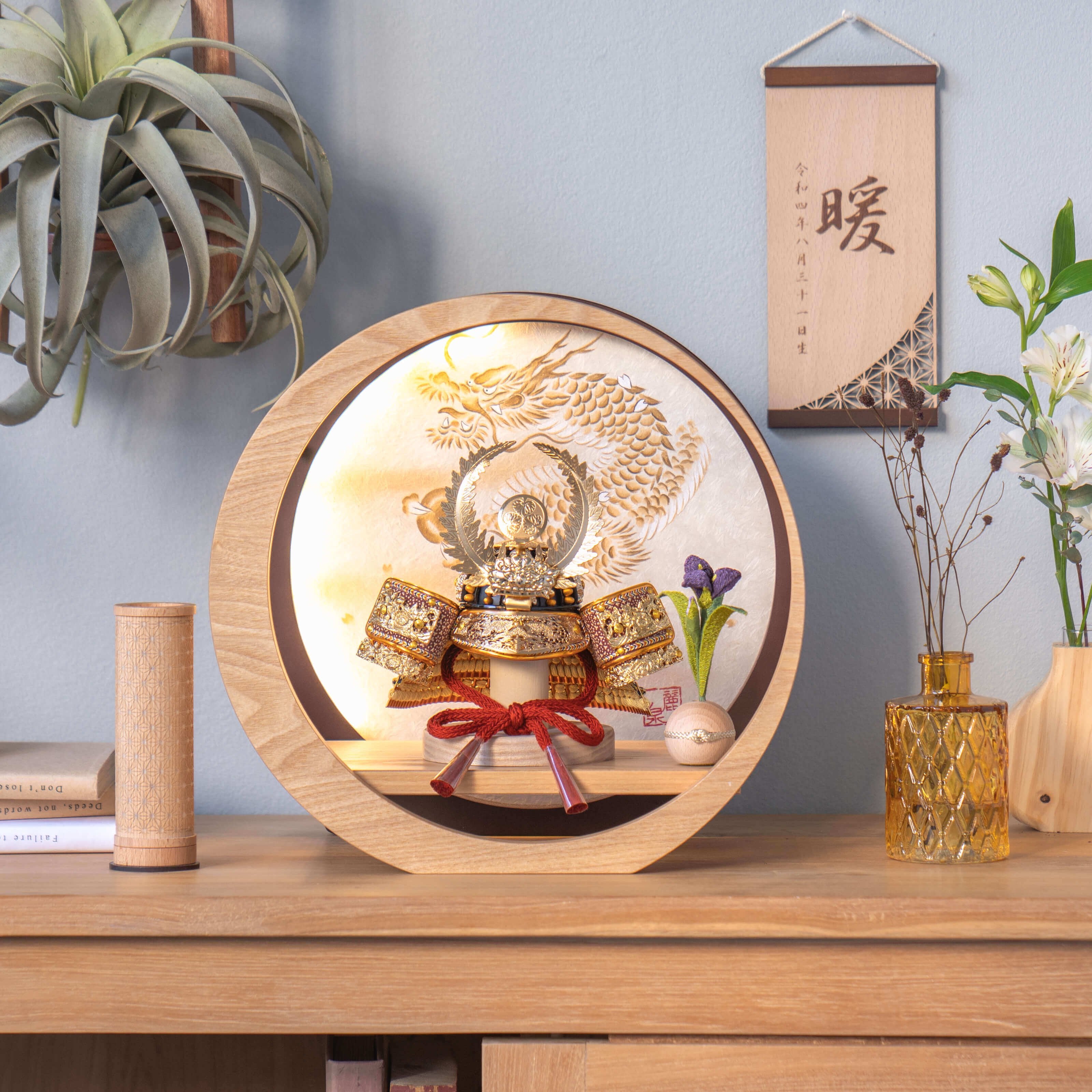 KOTO×悠雅コラボ兜　徳川家康　灯月型飾台　手描龍