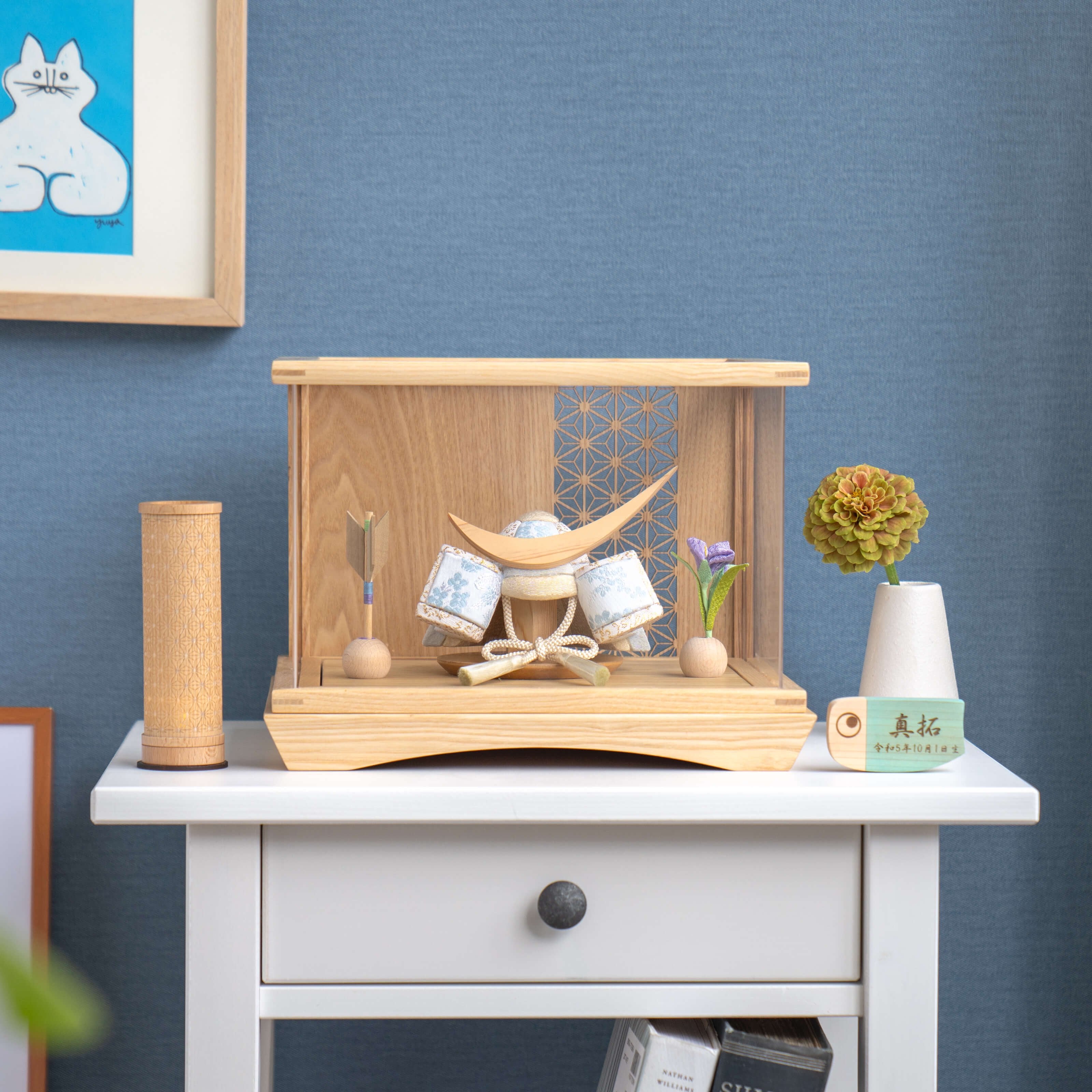 ことの木目込かぶと　そら　伊達政宗　円ケース　麻の葉