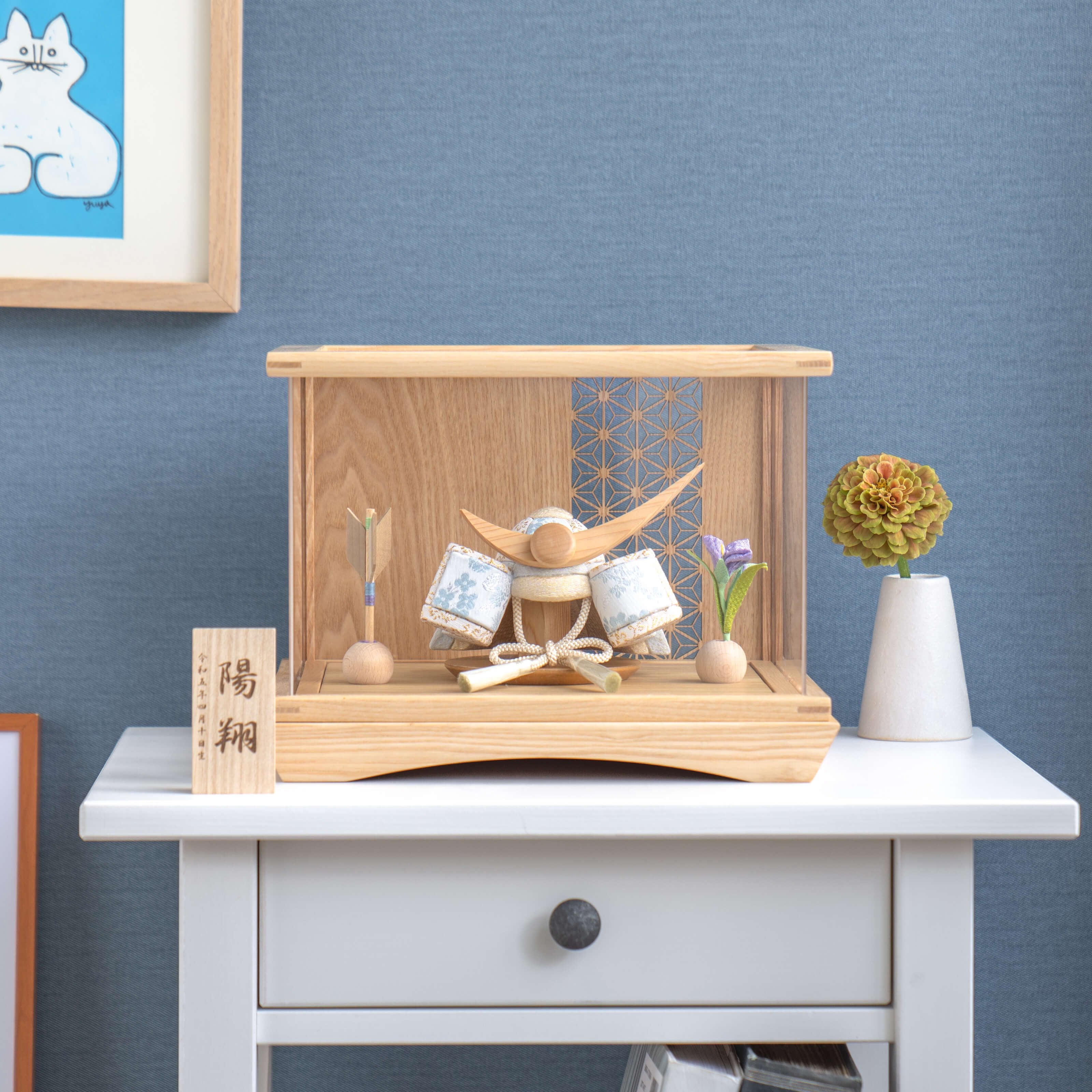 ことの木目込かぶと　そら　上杉謙信　円ケース　麻の葉