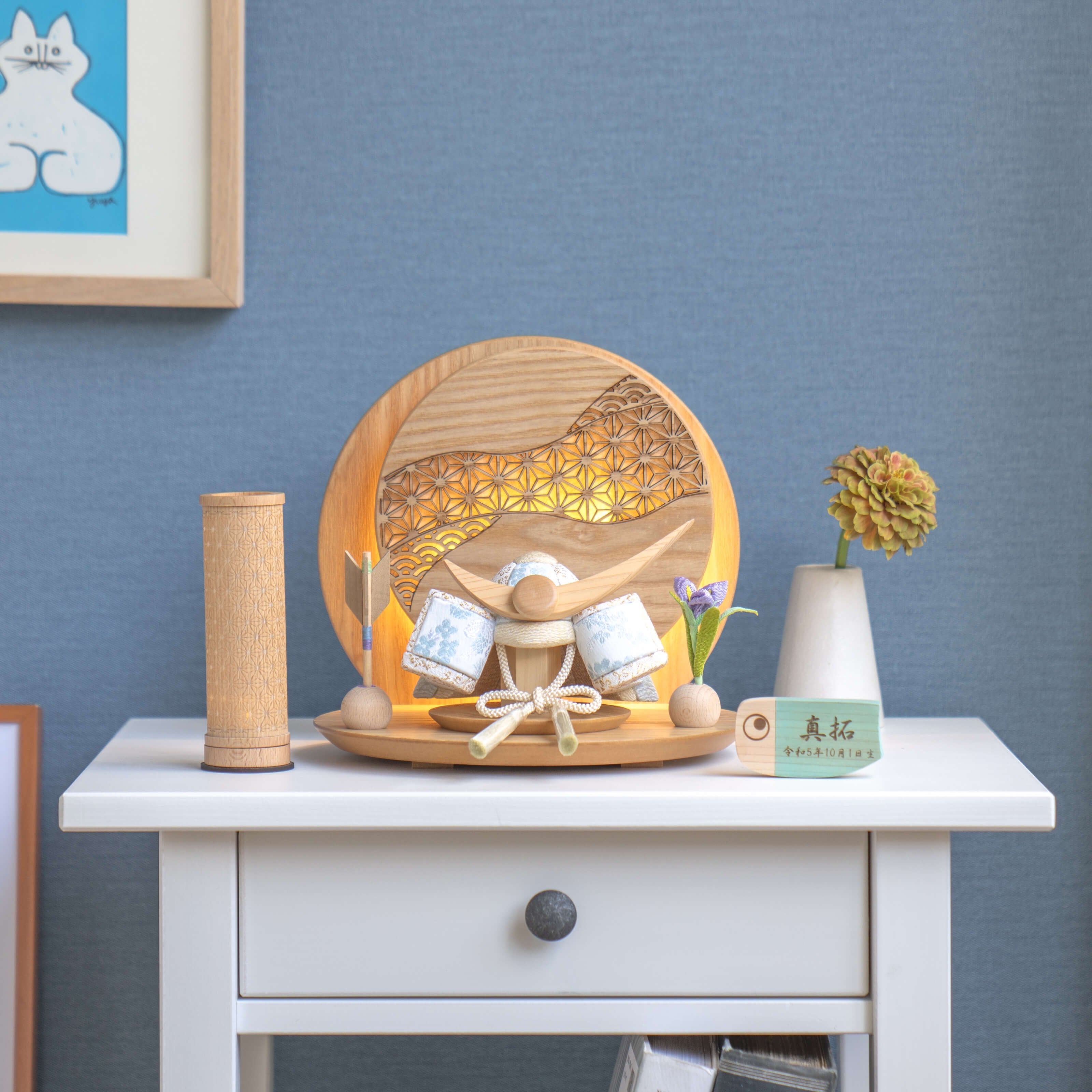 ことの木目込かぶと　そら　上杉謙信　灯丸衝立　麻の葉　N