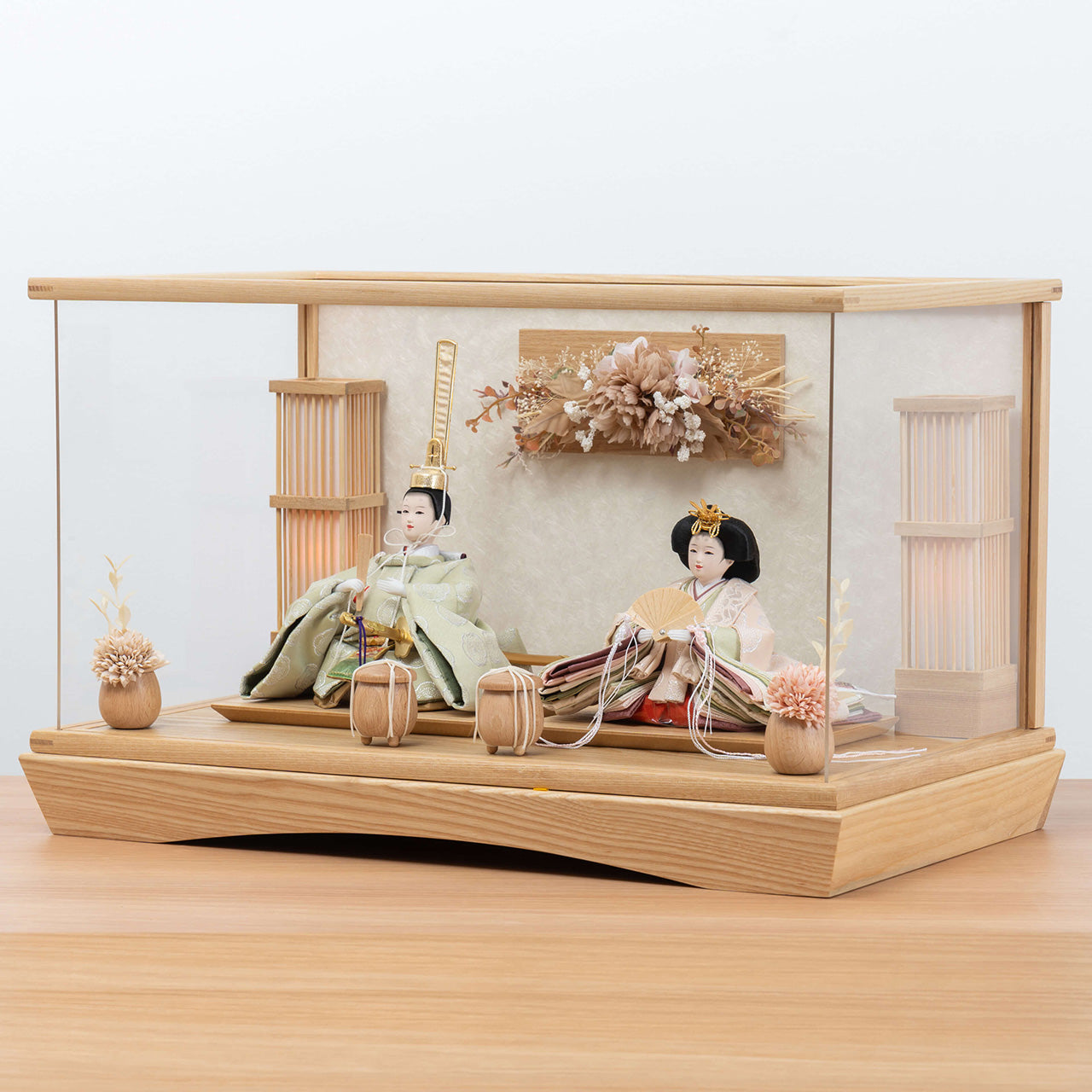 ことのひな人形　このは　華円ケース（白和紙）駿河行燈付