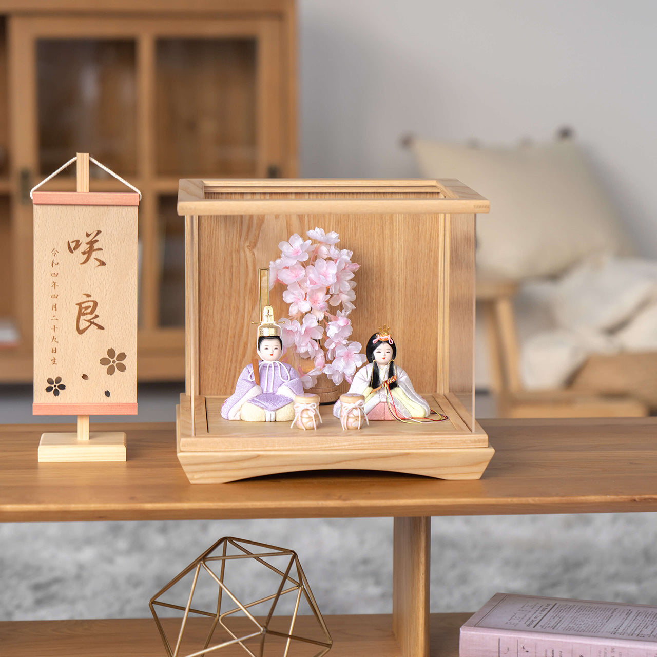 ことの木目込ひな　はな　ケース　灯桜付