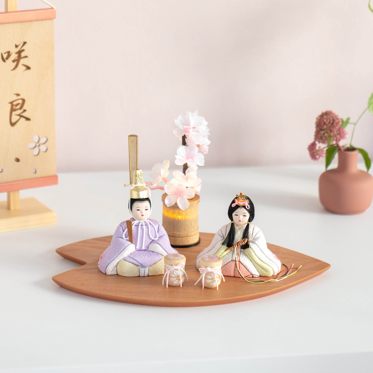 ことの木目込ひな　はな　さくら平台　灯桜付