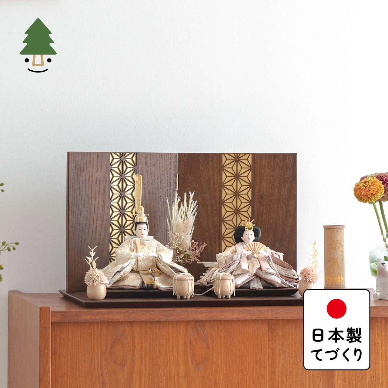 ことのひな人形　つき　麻の葉　オーク平台　立花P付