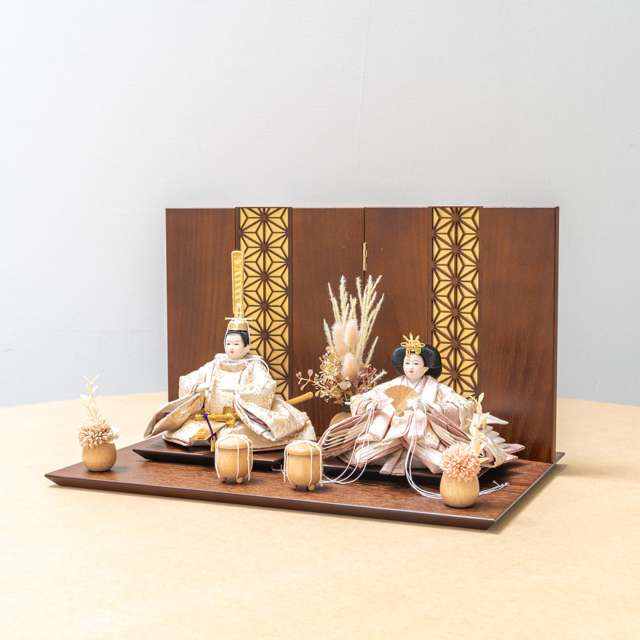 ことのひな人形　つき　麻の葉　オーク平台　立花P付