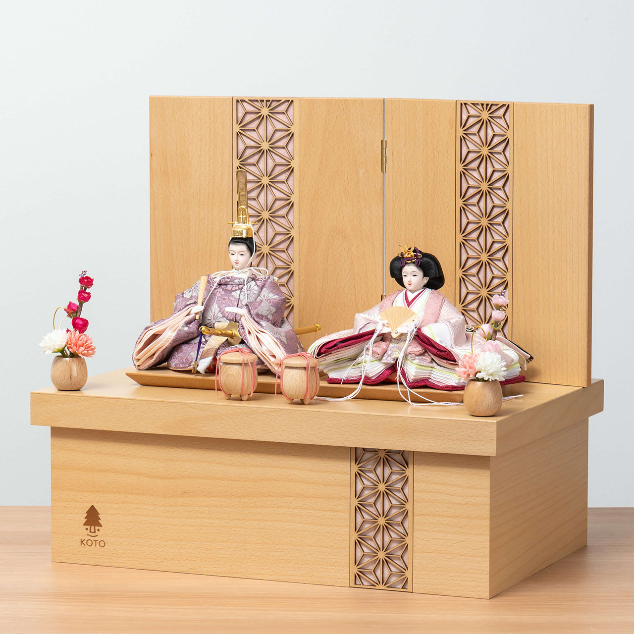 ことのひな人形　ゆい　麻の葉NN収納　ピンク和紙