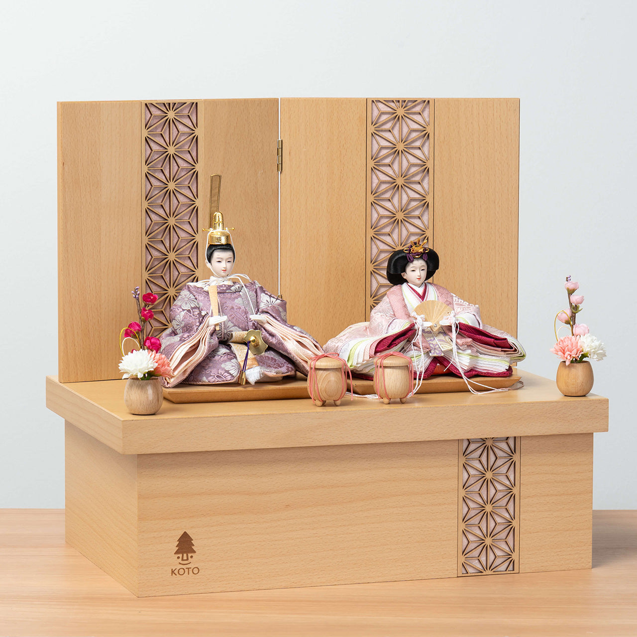 ことのひな人形　ゆい　麻の葉NN収納　ピンク和紙