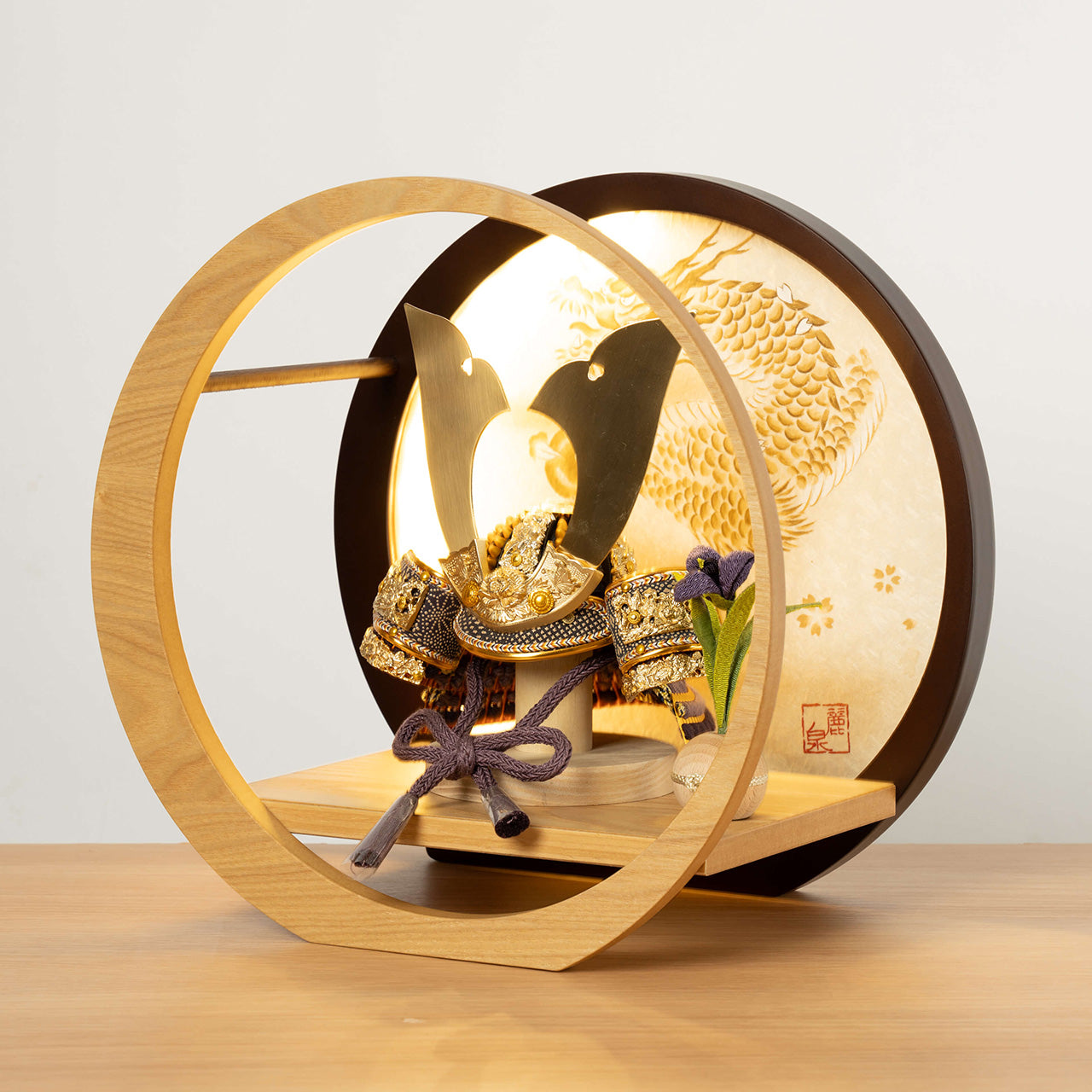 KOTO×悠雅コラボ兜　金大鍬　灯月型飾台　手描龍