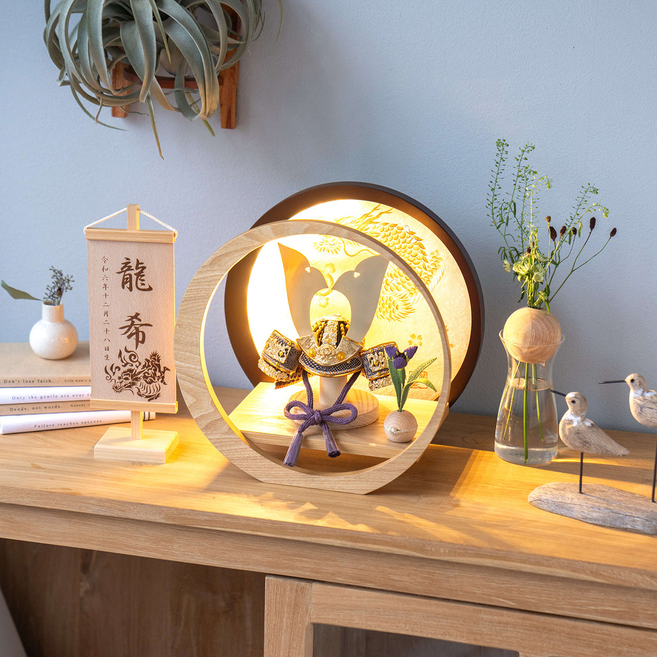 KOTO×悠雅コラボ兜　金大鍬　灯月型飾台　手描龍