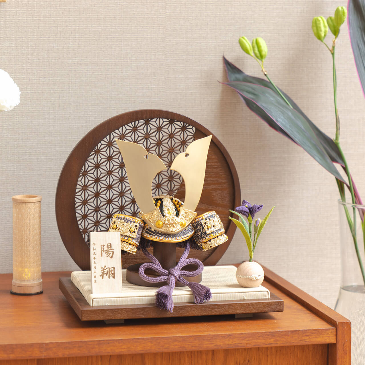 KOTO×悠雅コラボ兜　金大鍬　麻の葉　円形B衝立