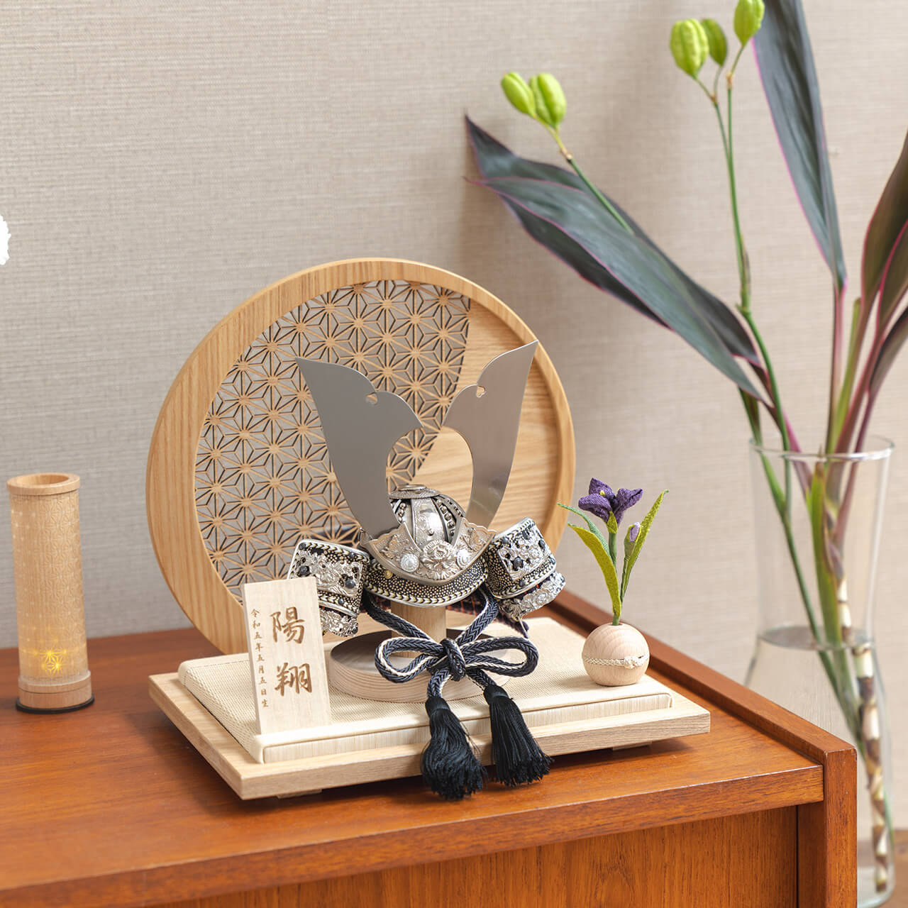 KOTO×悠雅コラボ兜　銀大鍬　麻の葉　円形N衝立