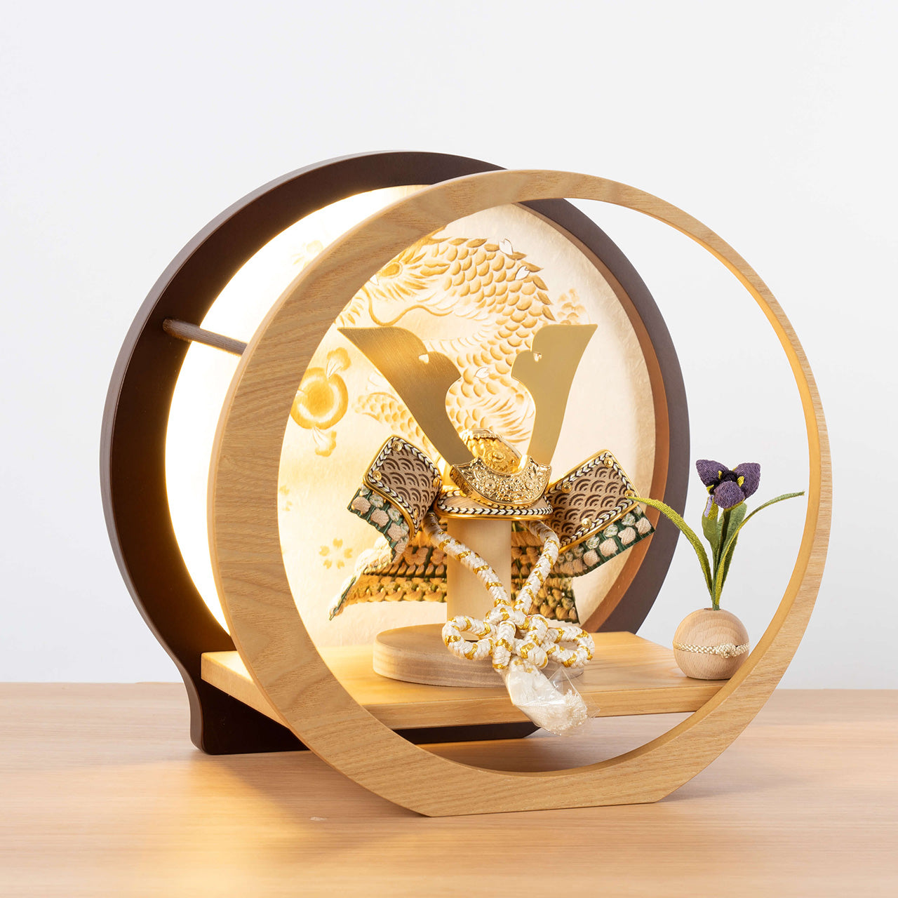 ことのオリジナル兜　だいち　灯月型飾台　手描龍