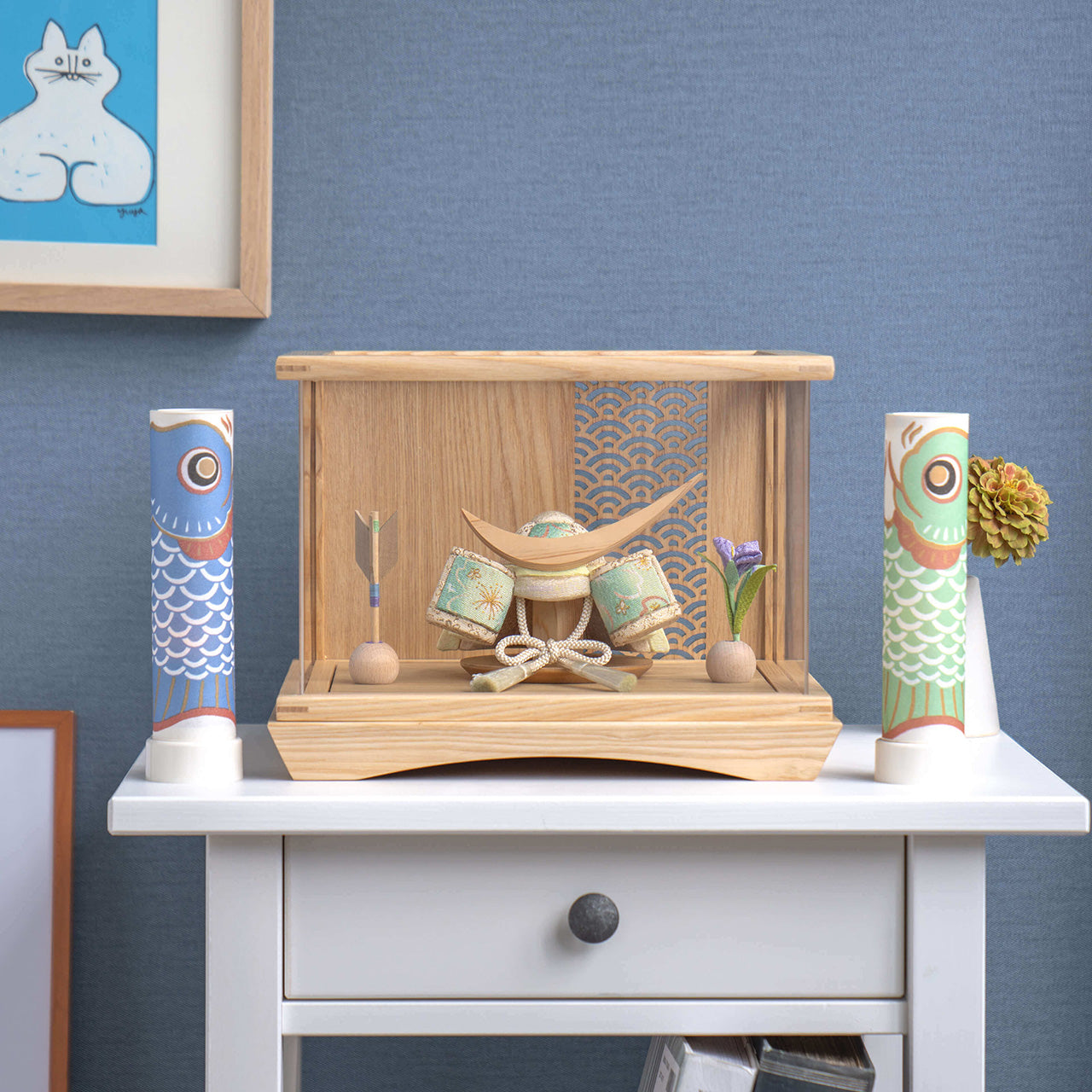 ことの木目込かぶと　だいち　伊達政宗　円ケース　青海波