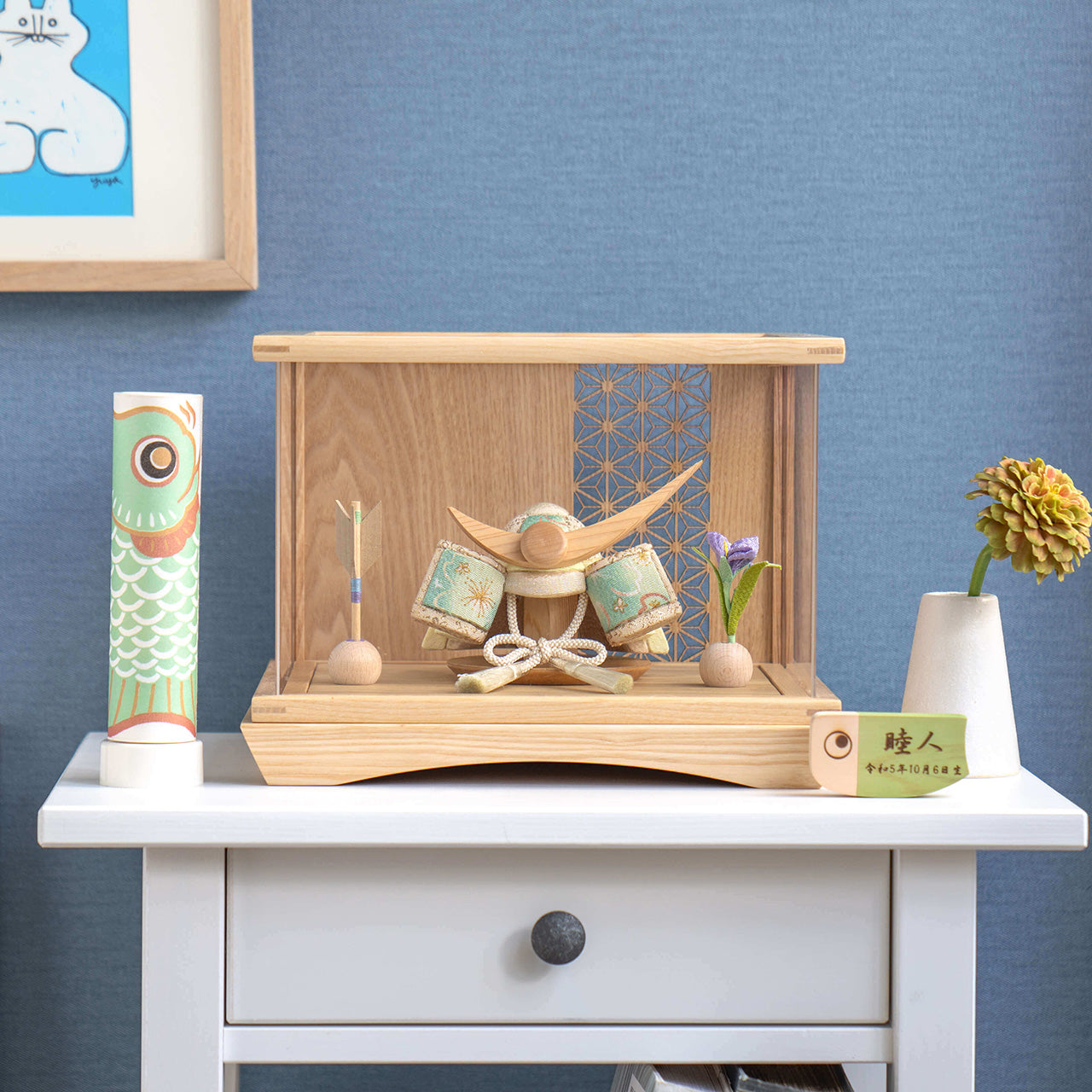 ことの木目込かぶと　だいち　上杉謙信　円ケース　麻の葉