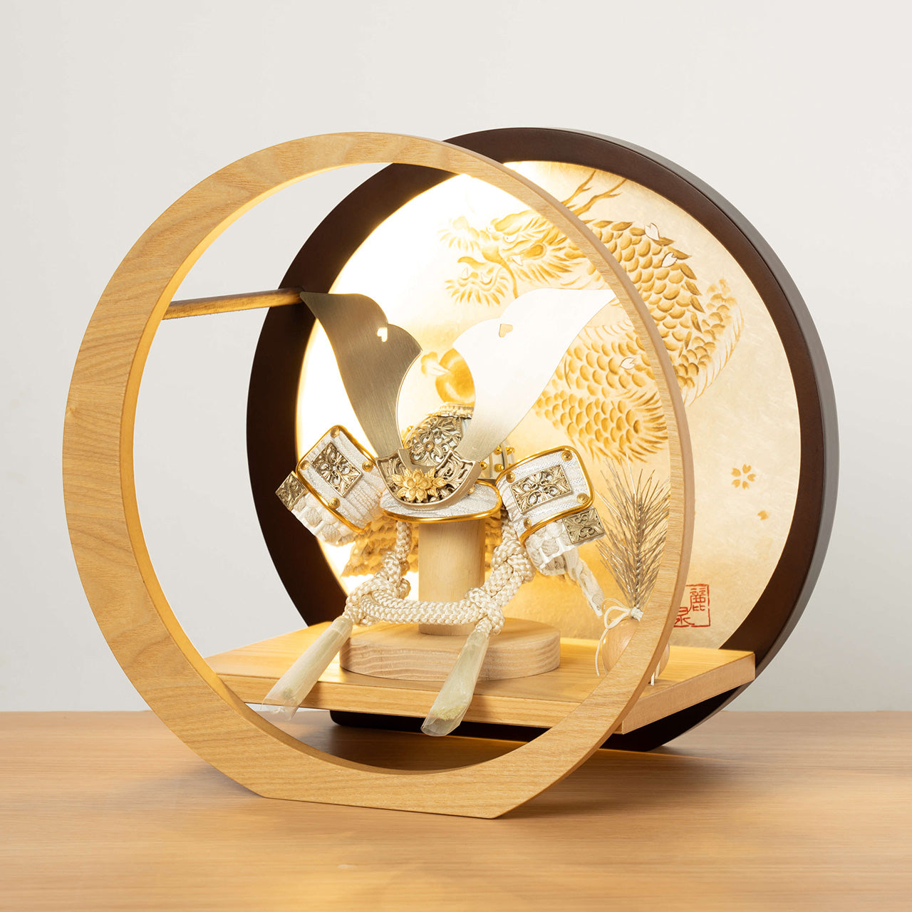 ことの兜　CG金　大鍬　灯月型飾台　手描龍