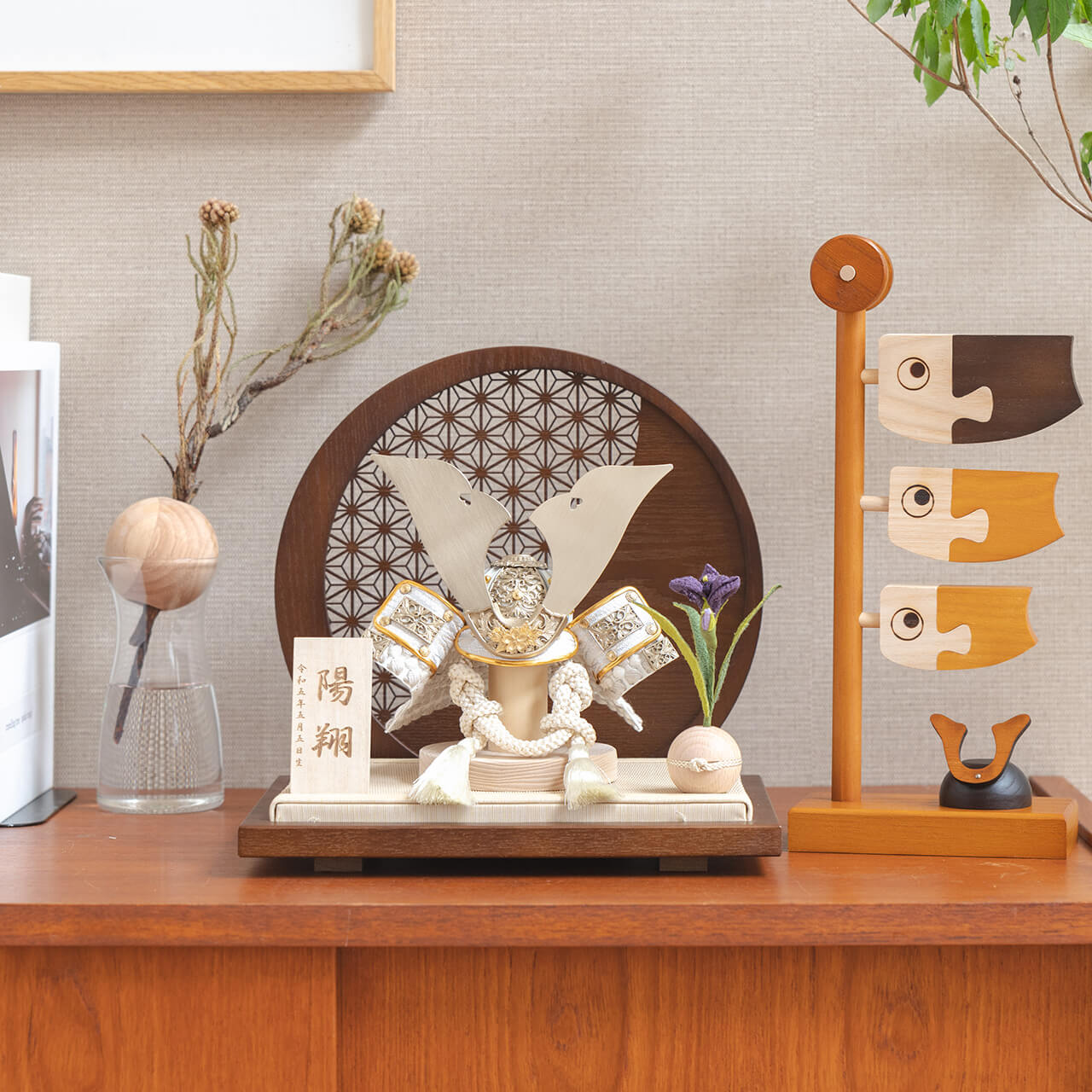 ことの兜　CG金　大鍬　麻の葉　円形B衝立