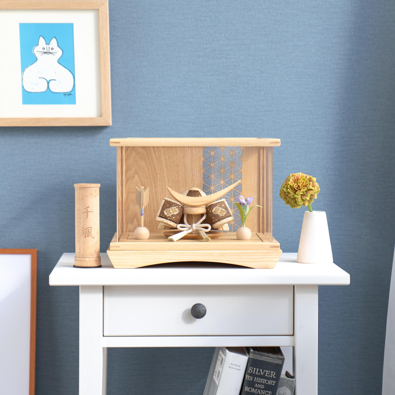 ことの木目込かぶと　つき　伊達政宗　円ケース　麻の葉