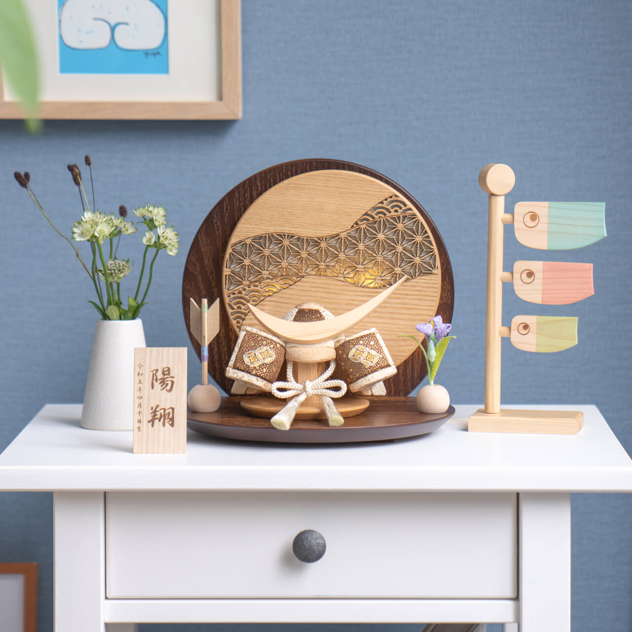 ことの木目込かぶと　つき　伊達政宗　灯丸衝立　麻の葉　B