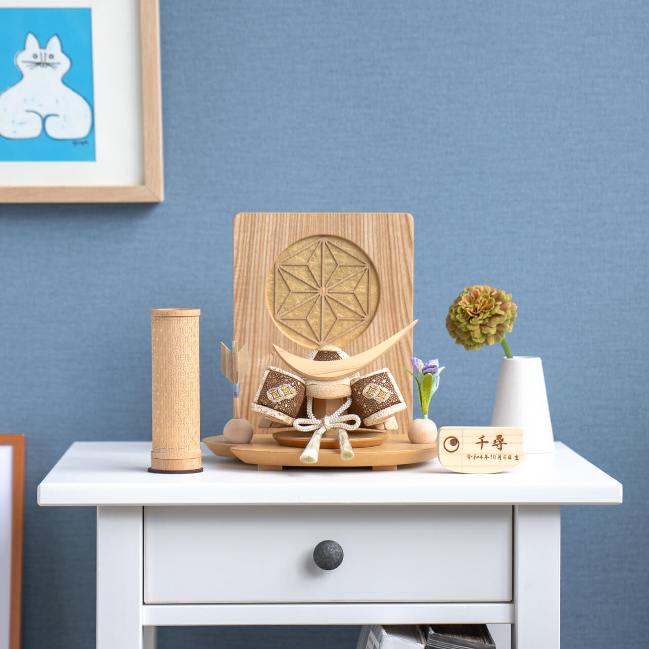 ことの木目込かぶと　つき　伊達政宗　木目衝立　麻の葉