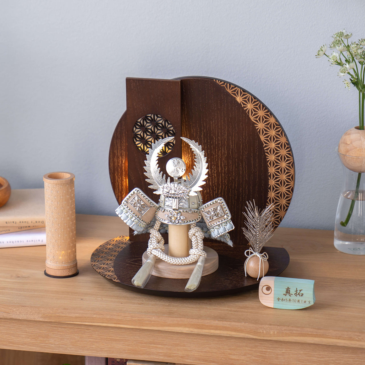 ことのオリジナル兜　徳川家康　灯円麻の葉衝立B