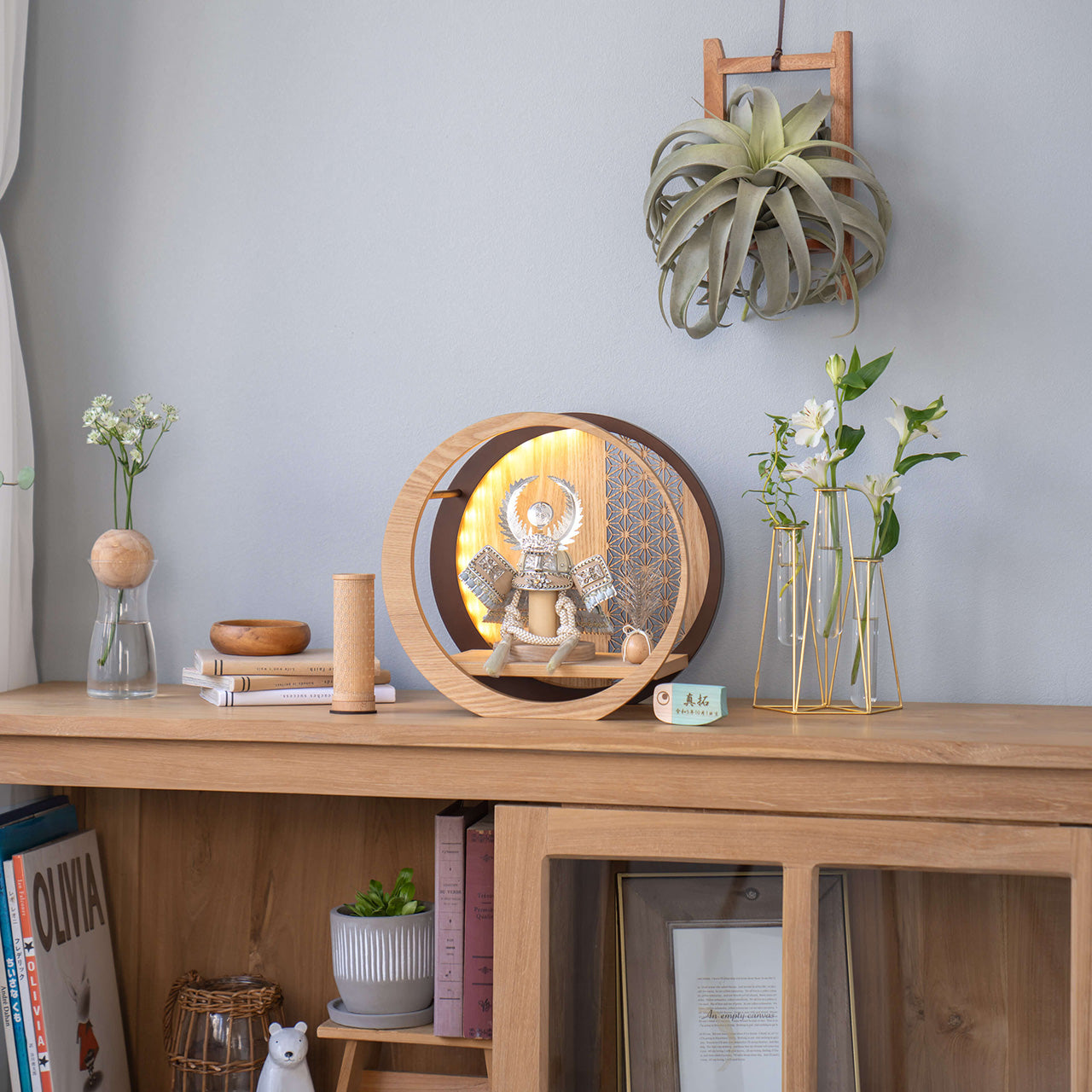 ことのオリジナル兜　徳川家康　灯月型飾台　麻の葉